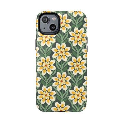 Modern Dahlia MagSafe iPhone Case - Yellow Green Allover Pattern