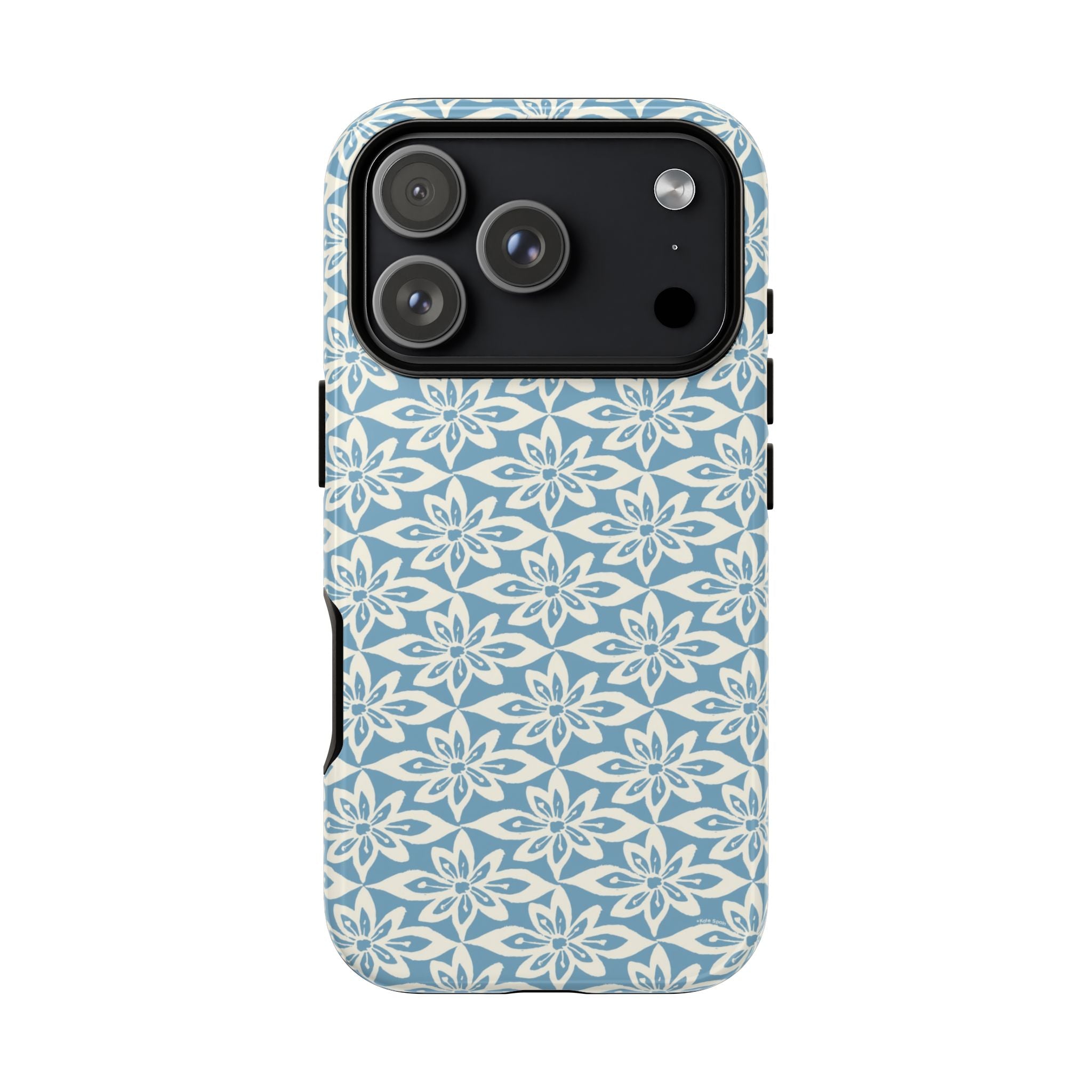 Lily Blue iPhone 17 Air Case – Glossy | graphic white lily print on soft cerulean — botanical phone case by Kate Spain