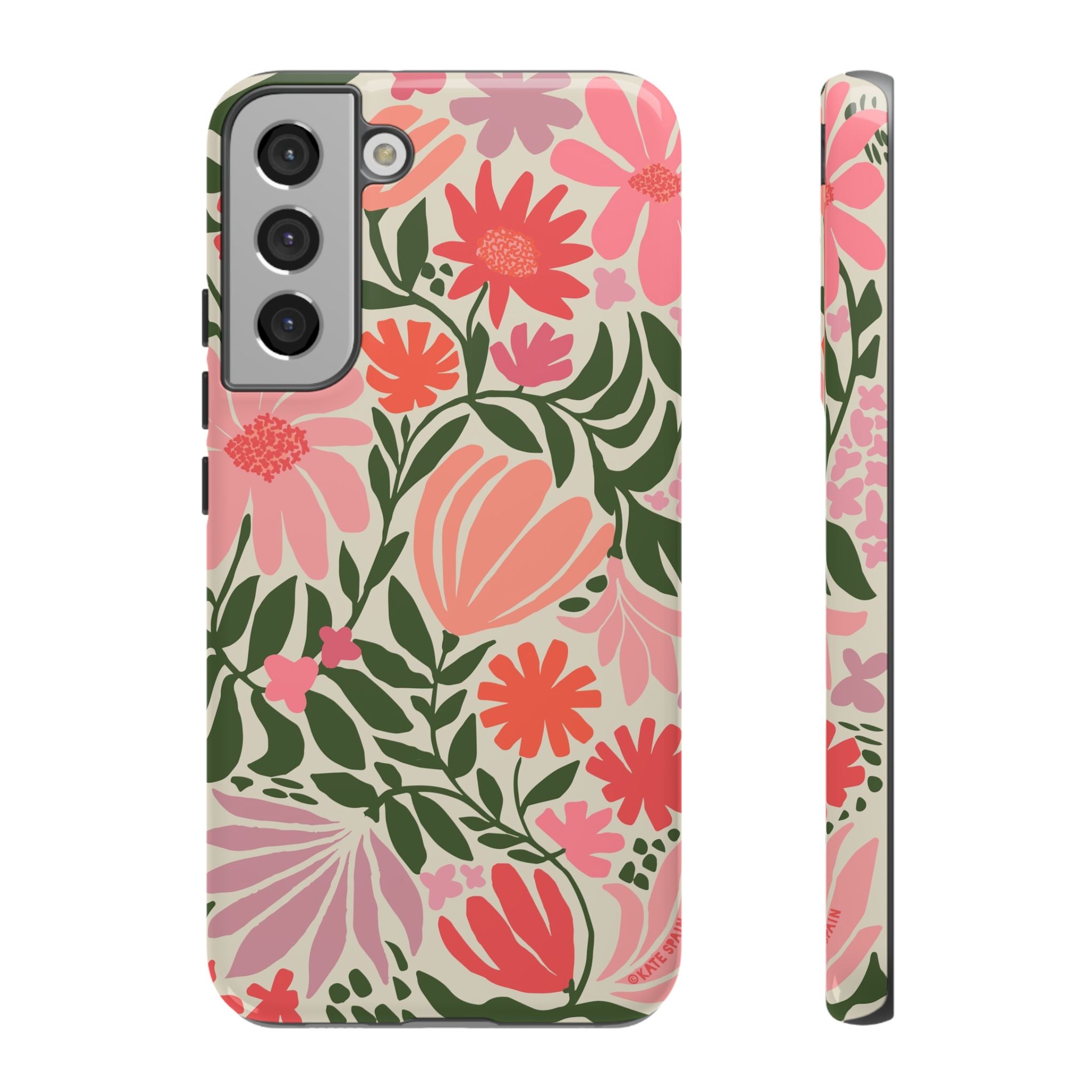 Luxury Botanica Samsung Galaxy S22 Plus Case – Glossy | cream, coral, pink botanical wildflower print