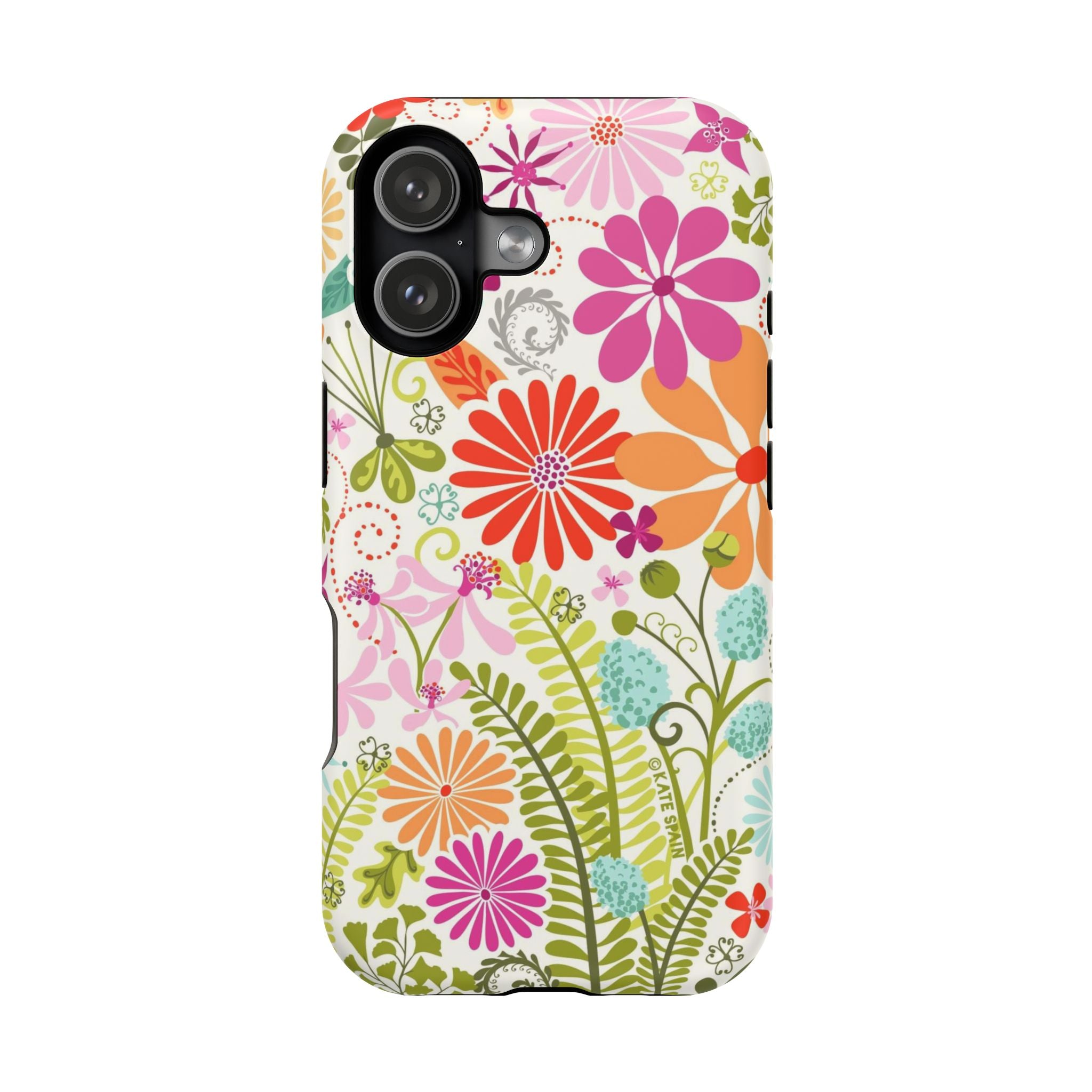 Luxury Terrain MagSafe iPhone 17 Case – Matte | white, magenta, coral botanical woodland floral print