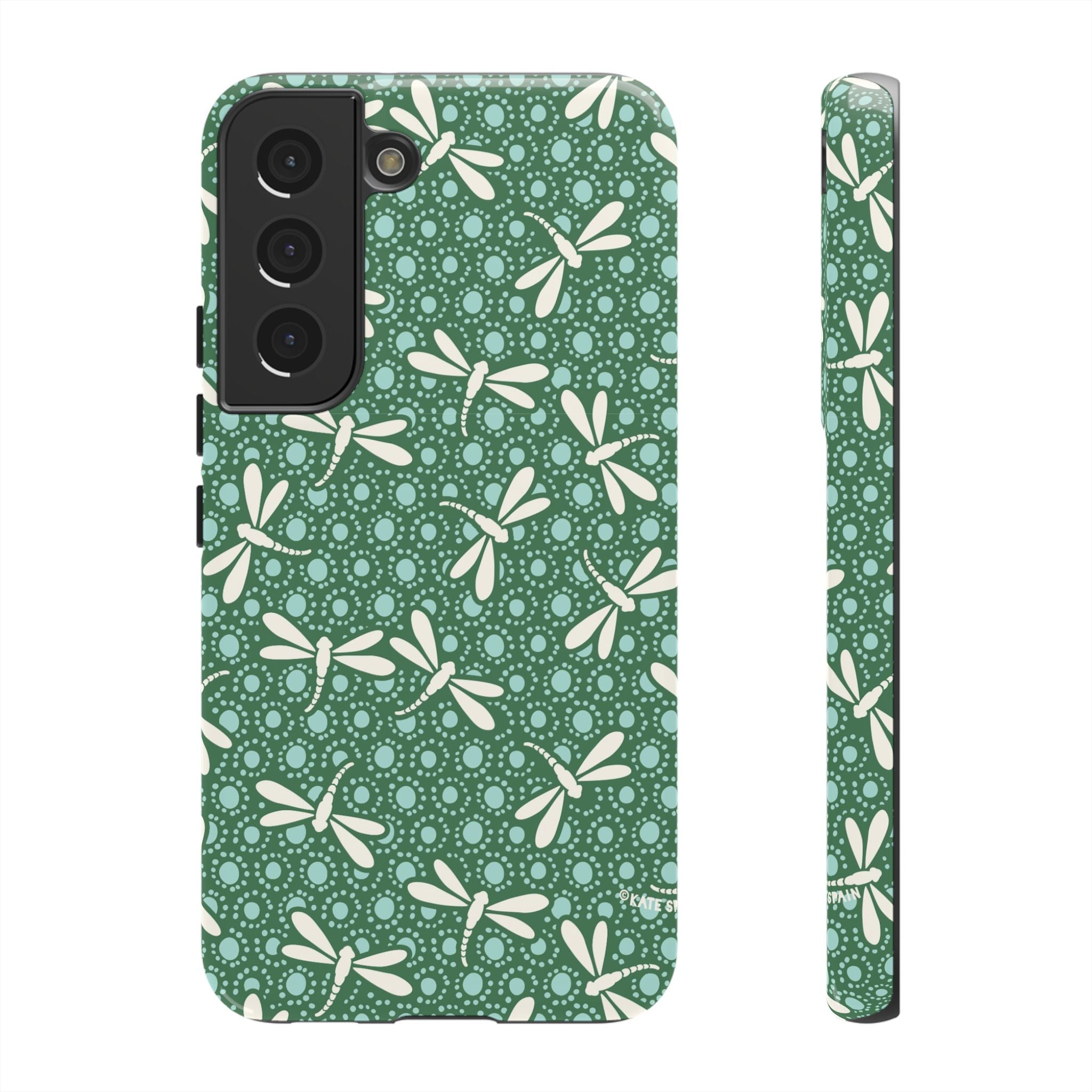 Dragonfly Samsung Galaxy S22 Case – Glossy | jade green, aqua, cream dragonfly print 