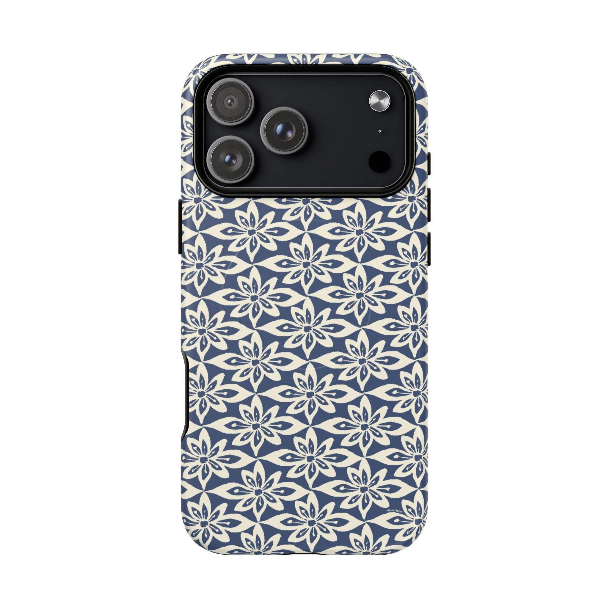 Lily Navy MagSafe iPhone 17 Pro Max Case – Matte | graphic white lily print on deep navy — botanical MagSafe case by Kate Spain