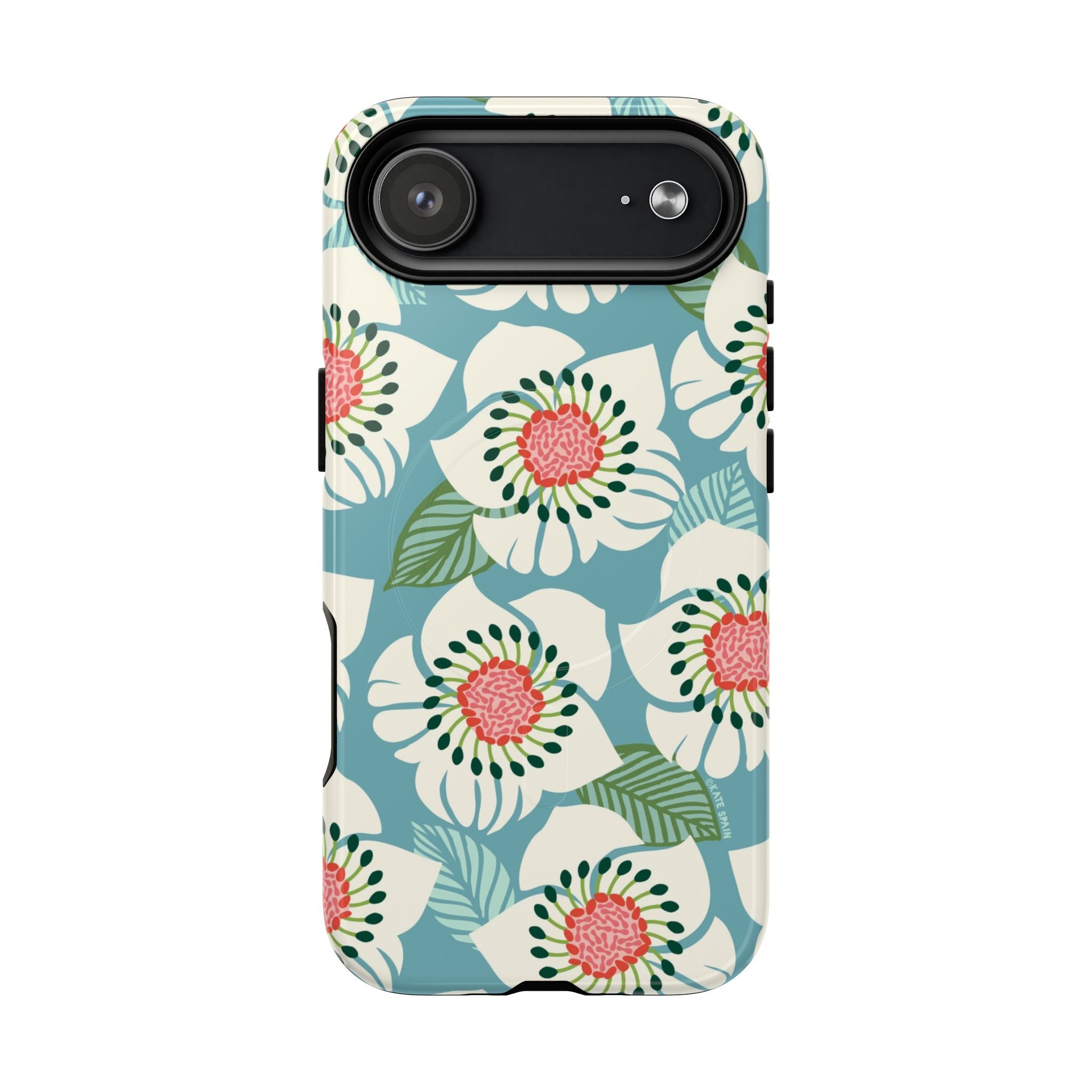 Panache MagSafe iPhone 17 Air Case – Glossy | sky blue, pale cream, pink anemone floral print