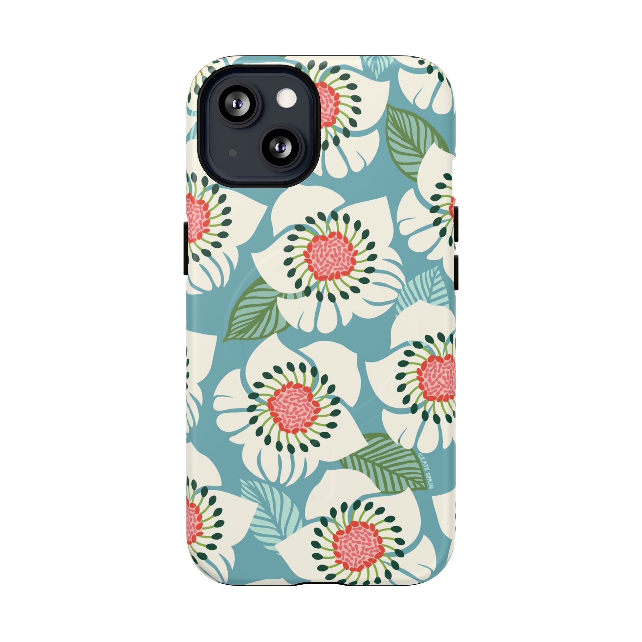 Panache MagSafe iPhone 13 Case – Matte | sky blue, pale cream, pink anemone floral print