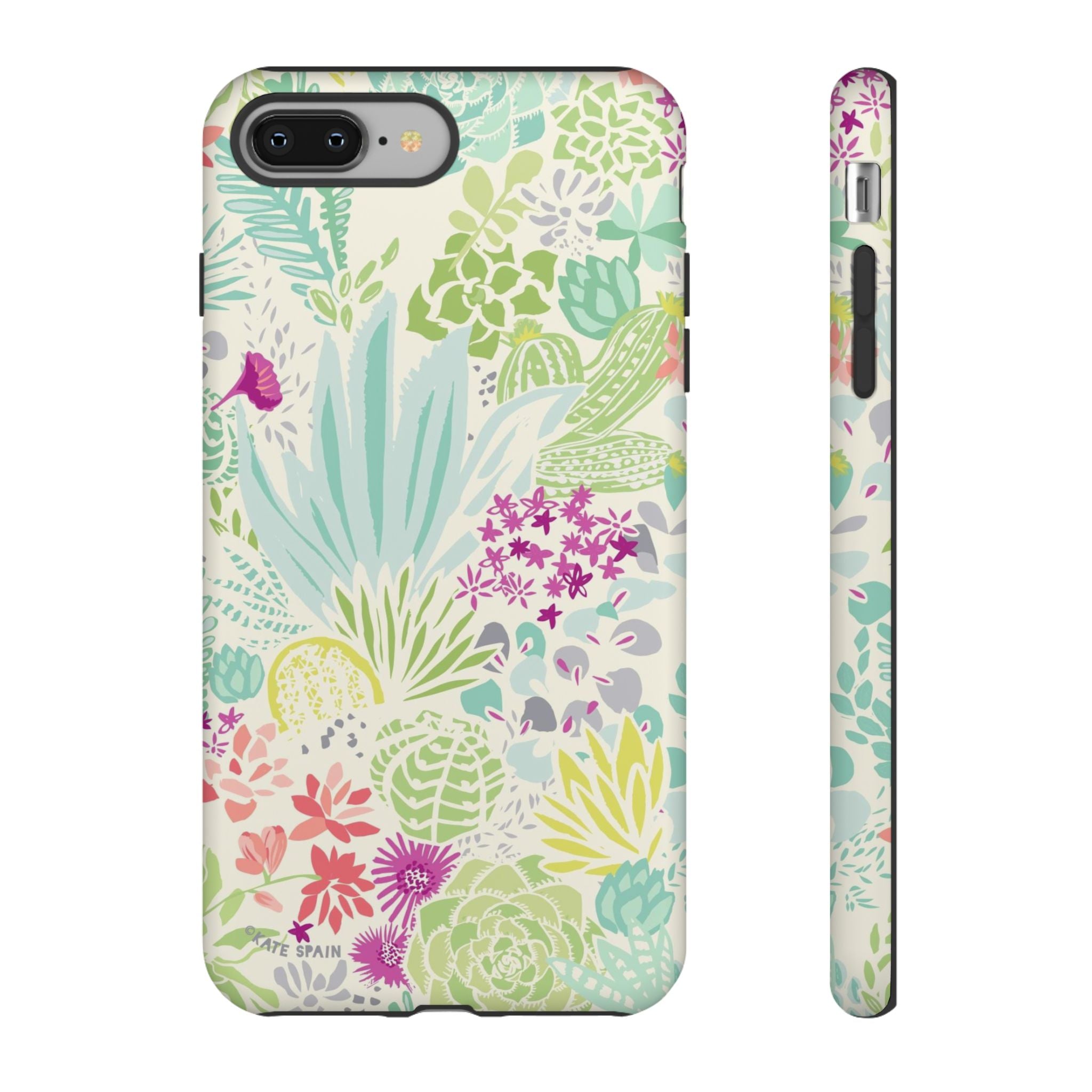 Canyon Tough iPhone 8 Plus Case – Matte | cream, sage, aqua, mauve, fuschia botanical succulent print