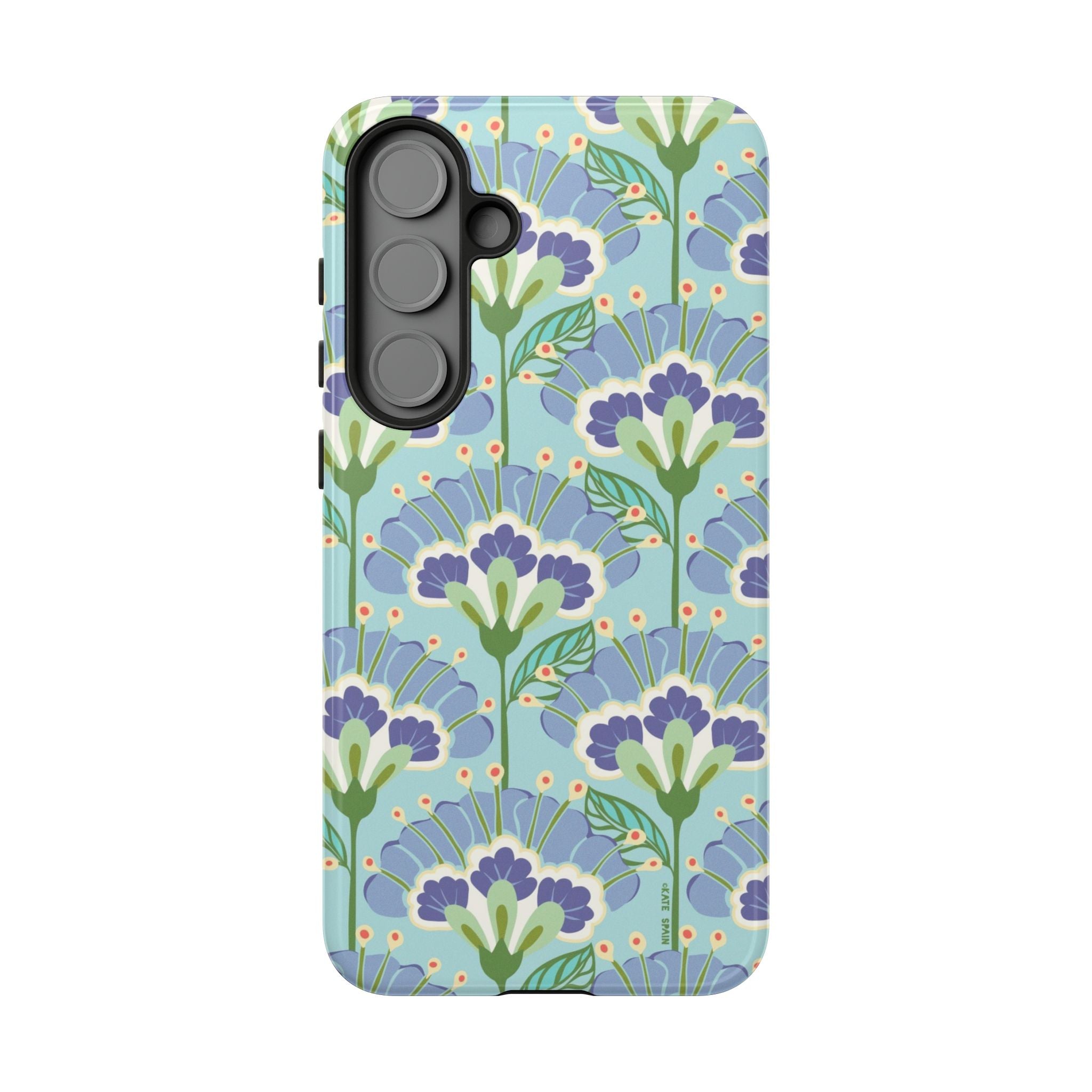 Lantern Flower Samsung Galaxy S25 Plus Case – Glossy | light blue, lavender, lime green floral print