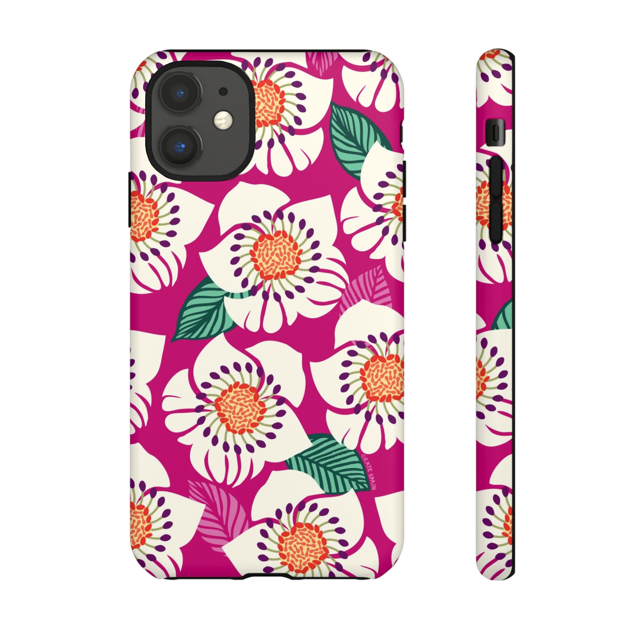 Panache Rose Tough iPhone 11 Case – Matte | berry, cream white, peach anemone floral print