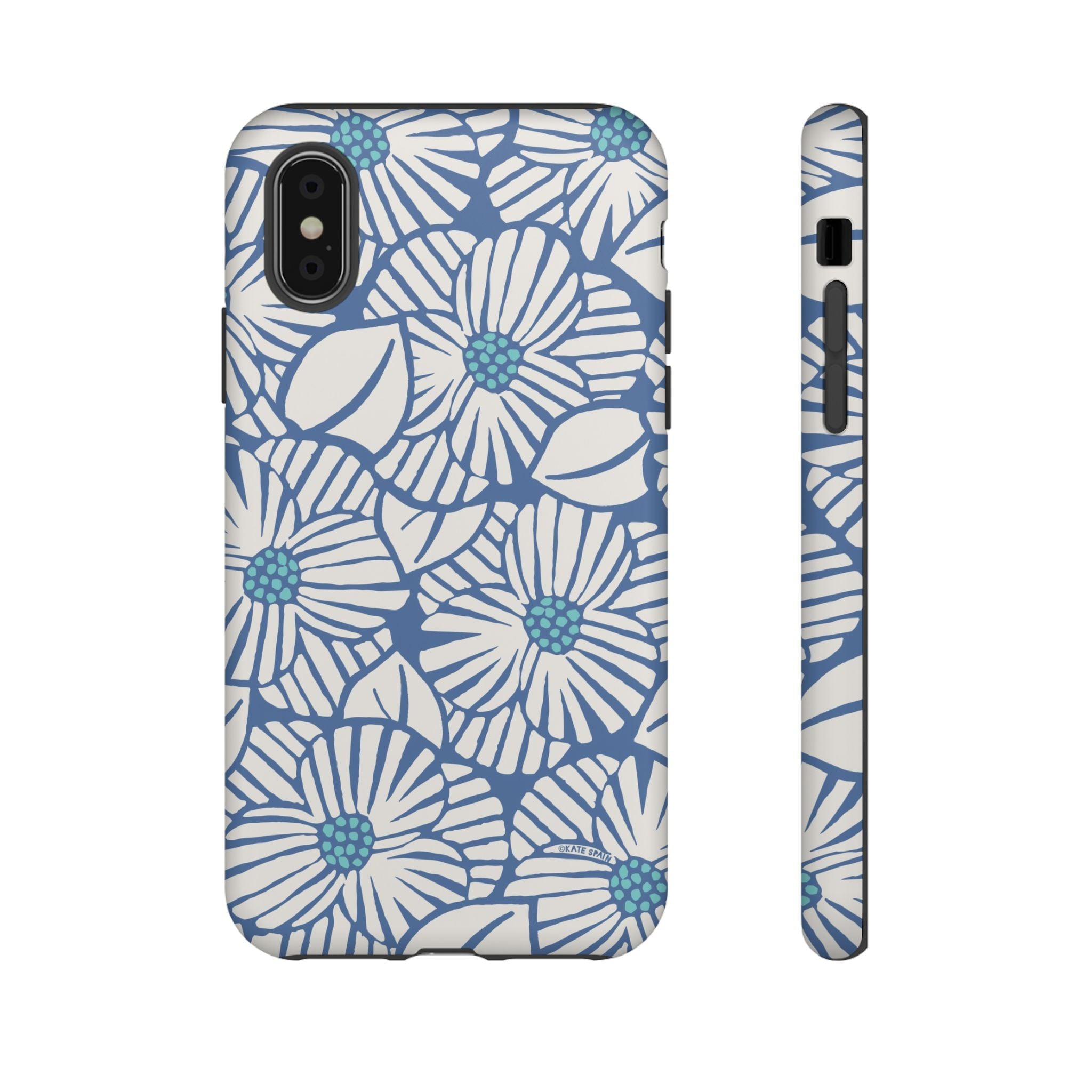 Calendula Tough iPhone X Case – Matte | periwinkle, cream, teal graphic daisy floral print