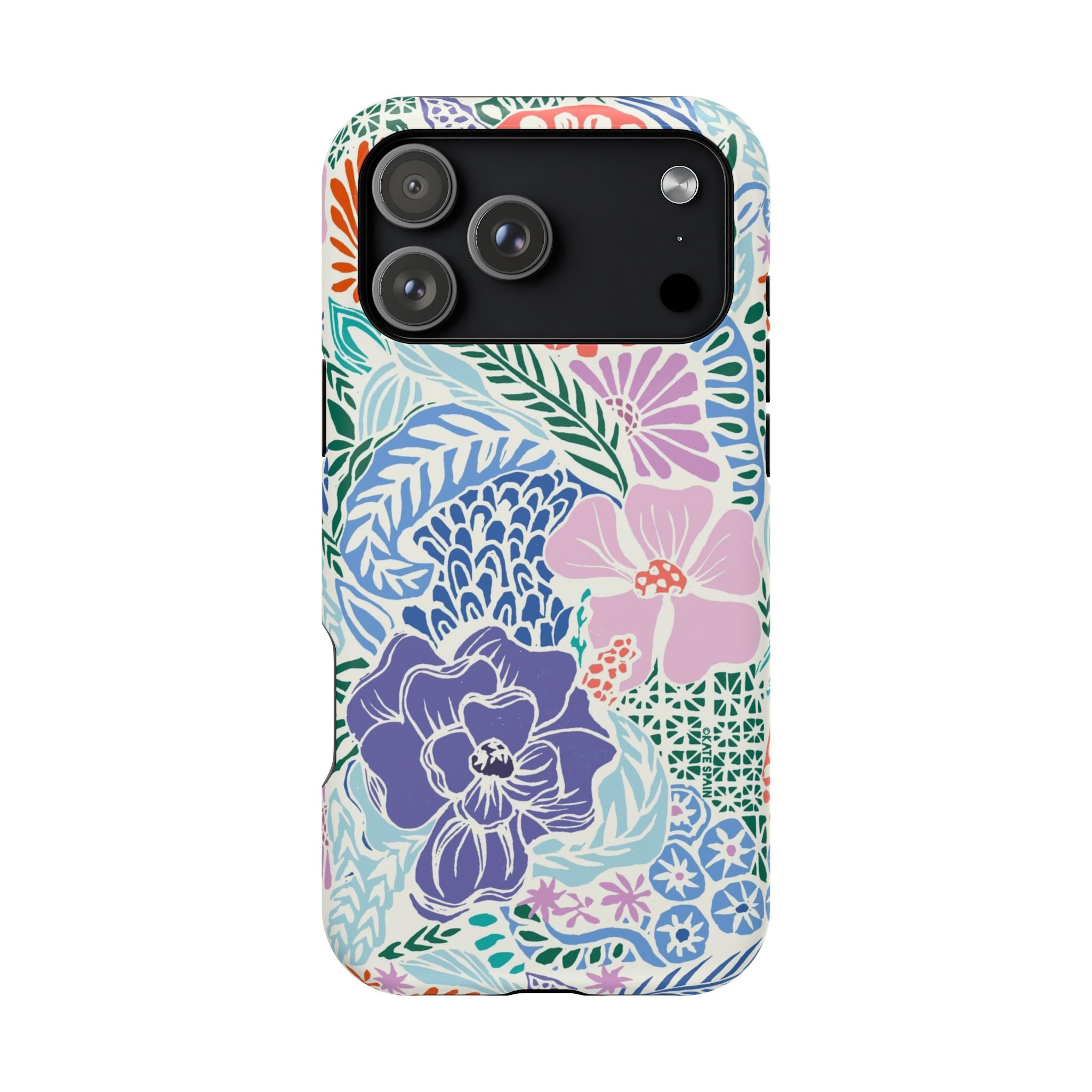 Tropica MagSafe iPhone 17 Pro Max Case – Matte | purple, coral, pink, blue botanical tropical floral print MagSafe compatible, dual-layer protection