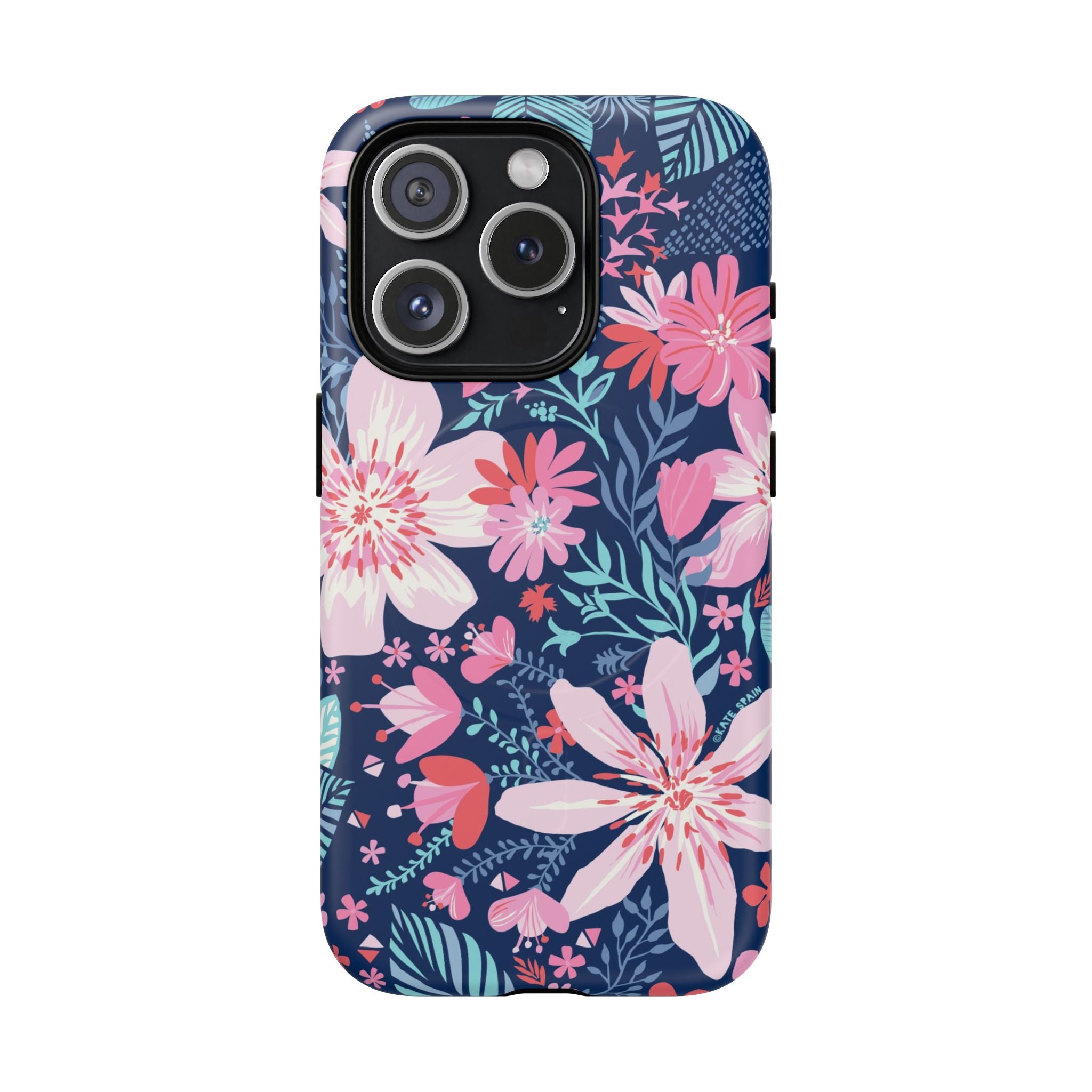 Bonaire MagSafe iPhone 15 Pro Case – Matte | navy, pink, white tropical floral botanical print