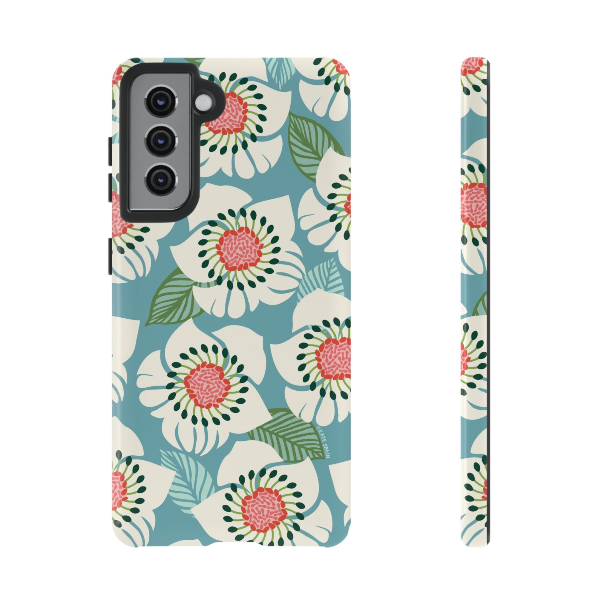 Artistic Panache Samsung Galaxy S21 Case – Glossy | sky blue, pale cream, pink anemone floral print