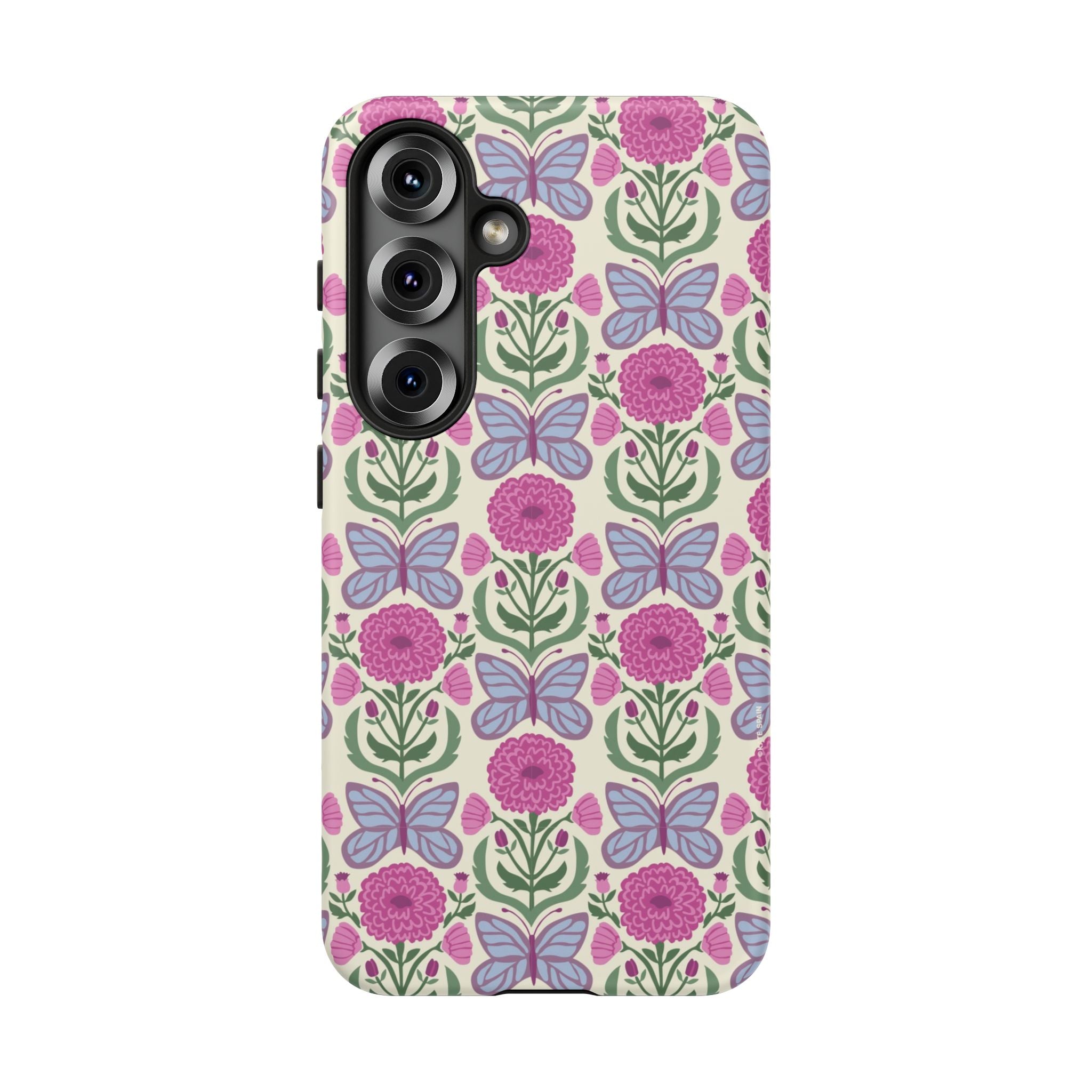 Luxury Butterfly Samsung Galaxy S25 Case – Matte | cream, magenta, periwinkle butterfly floral print