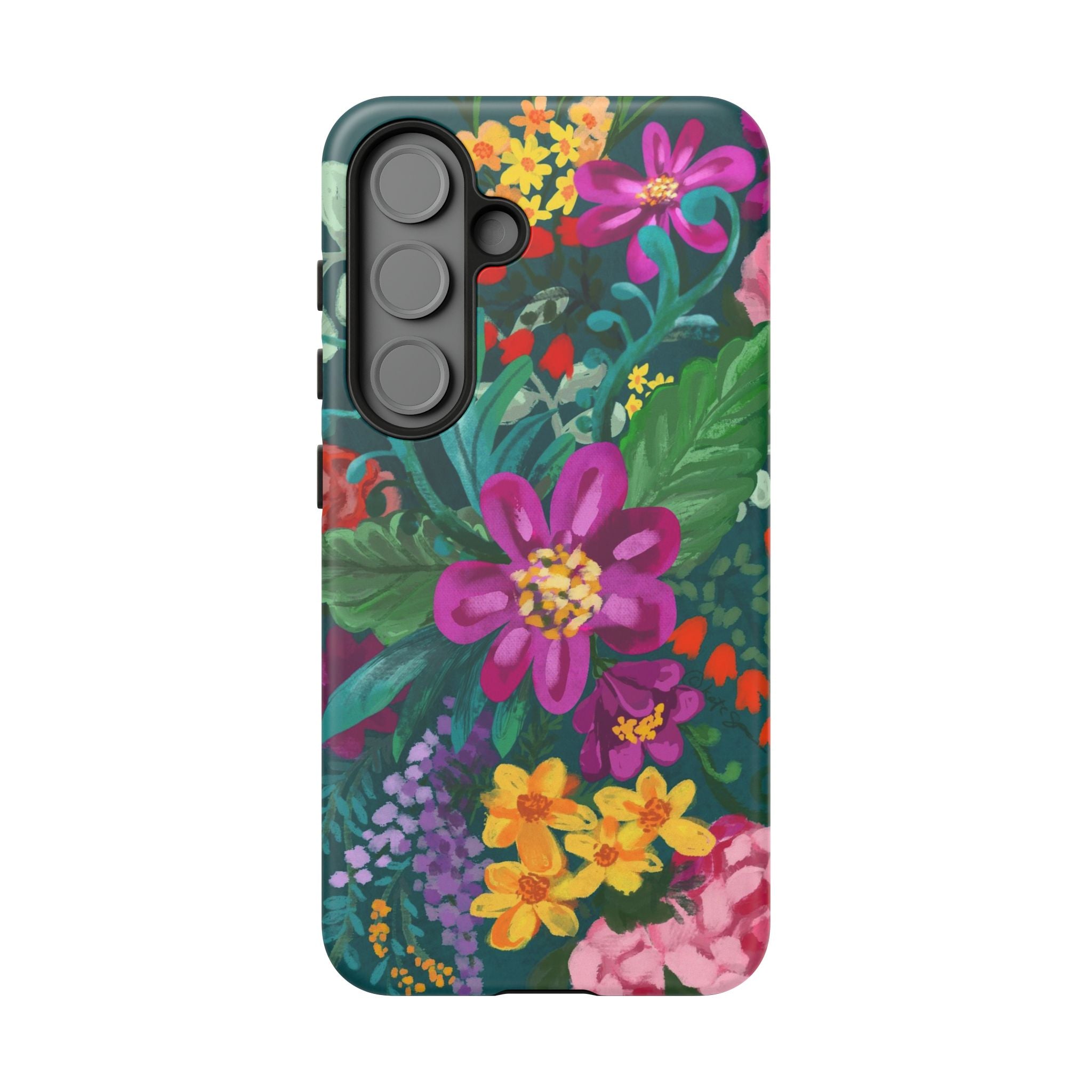 Tropical Posy Samsung Galaxy S25 Case – Matte | teal, magenta, yellow, pink vibrant botanical floral print