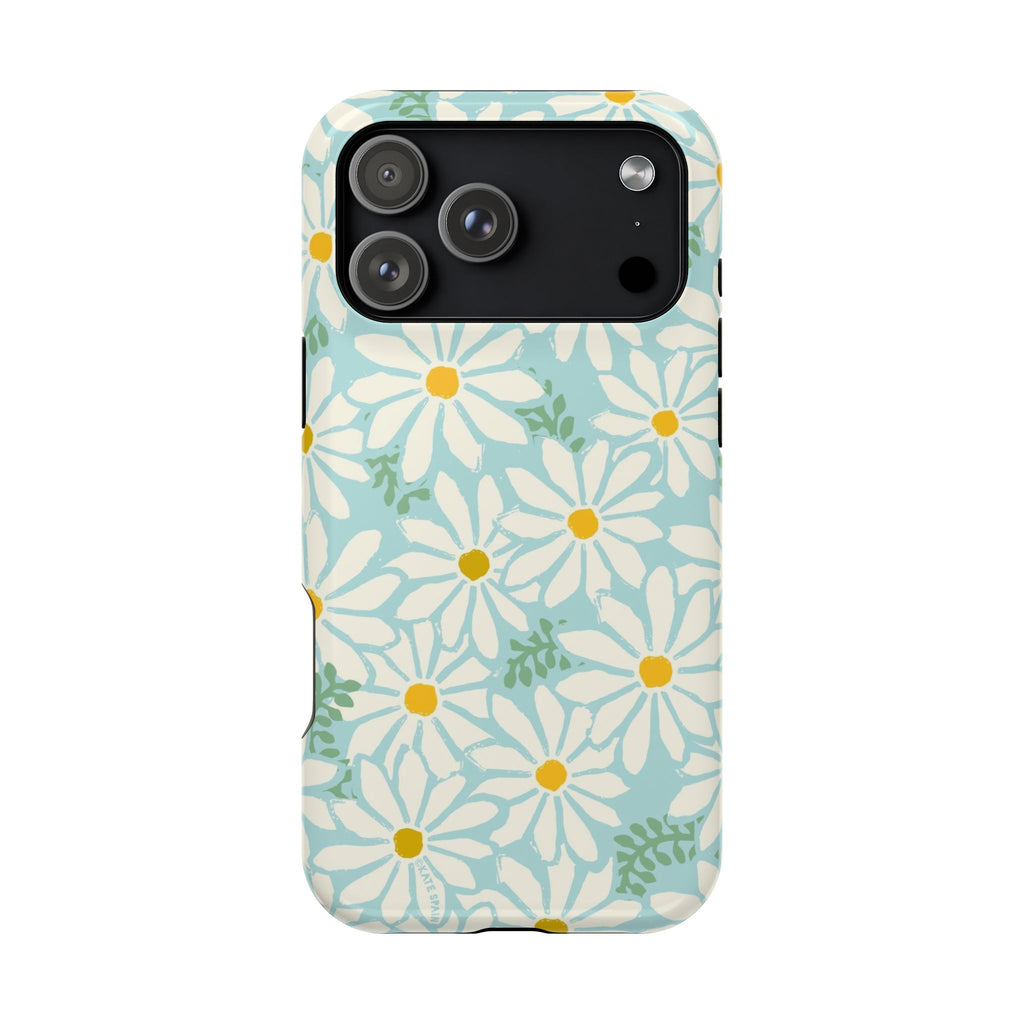 Daisies MagSafe iPhone 17 Pro Max Case – Glossy | white, yellow, aqua watercolor daisy print