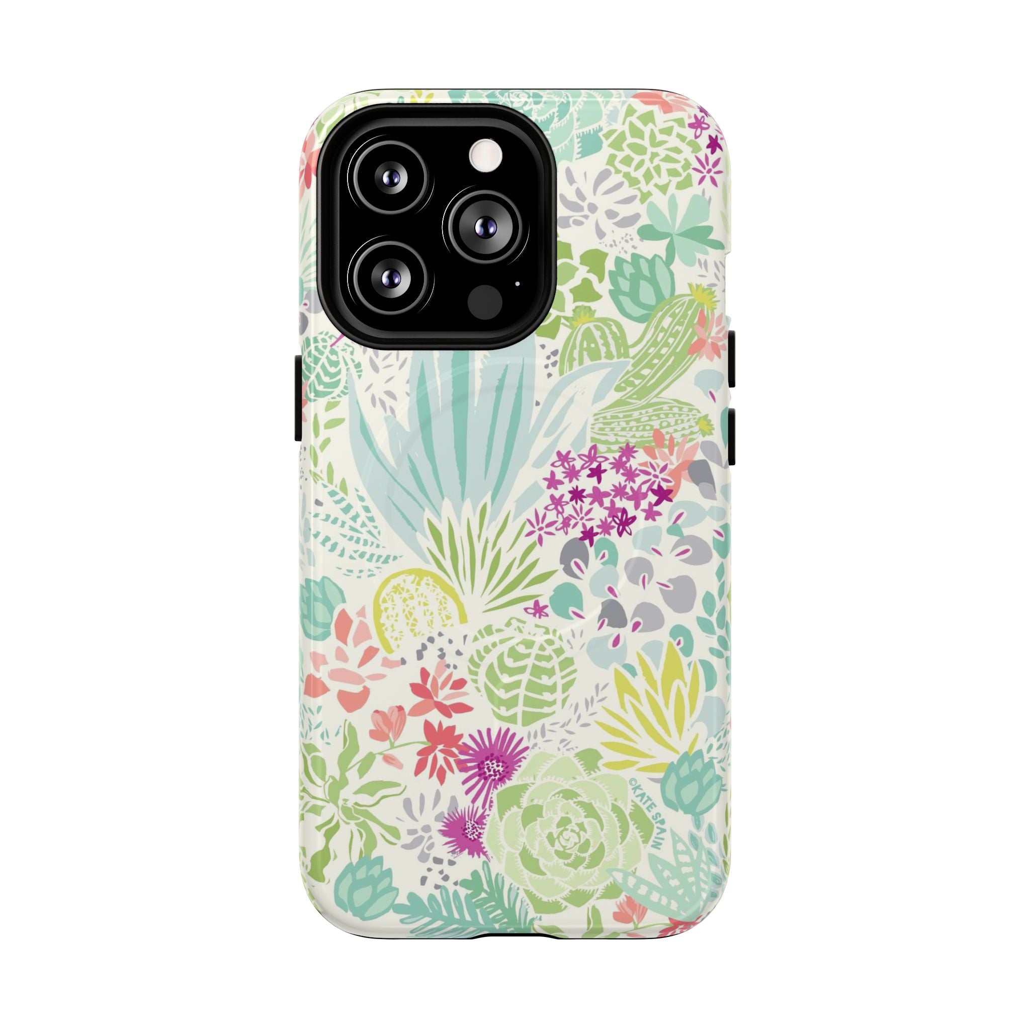 Canyon MagSafe iPhone 13 Pro Case – Glossy | cream, sage, aqua, mauve, fuschia botanical succulent print