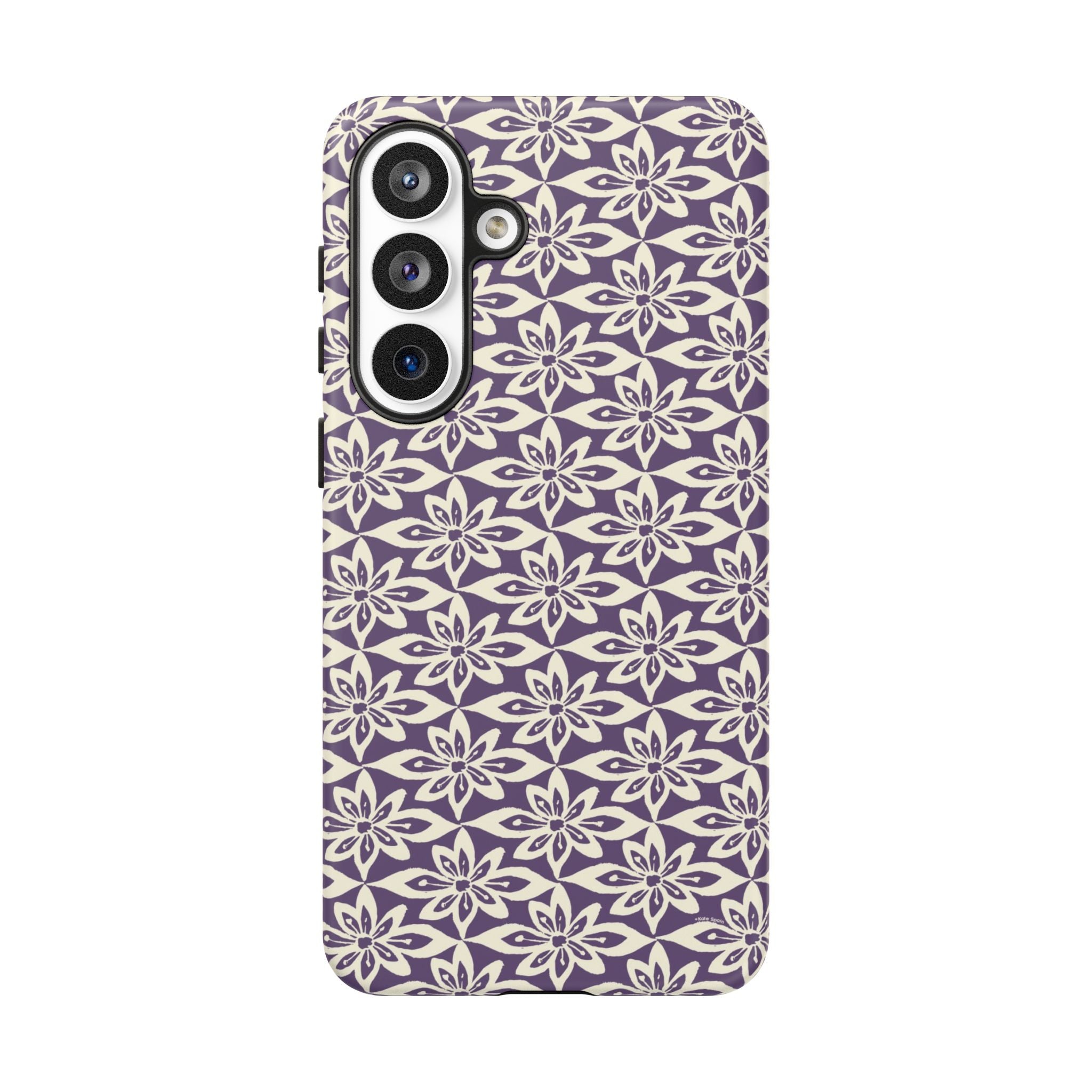 Lily Plum Samsung Galaxy S26 Plus Matte case — graphic white lily print on rich violet — botanical phone case by Kate Spain