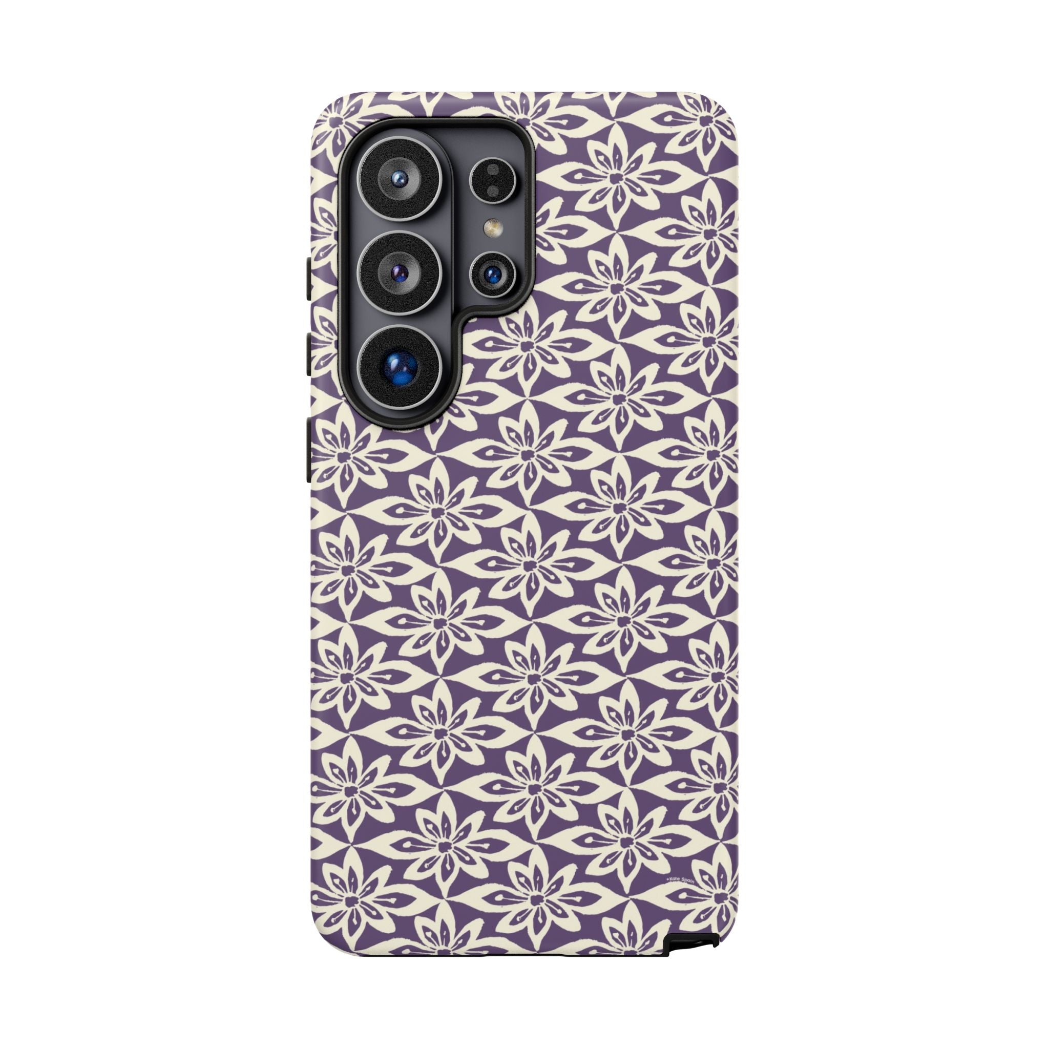 Lily Plum Samsung Galaxy S26 Ultra Matte case — graphic white lily print on rich violet — botanical phone case by Kate Spain