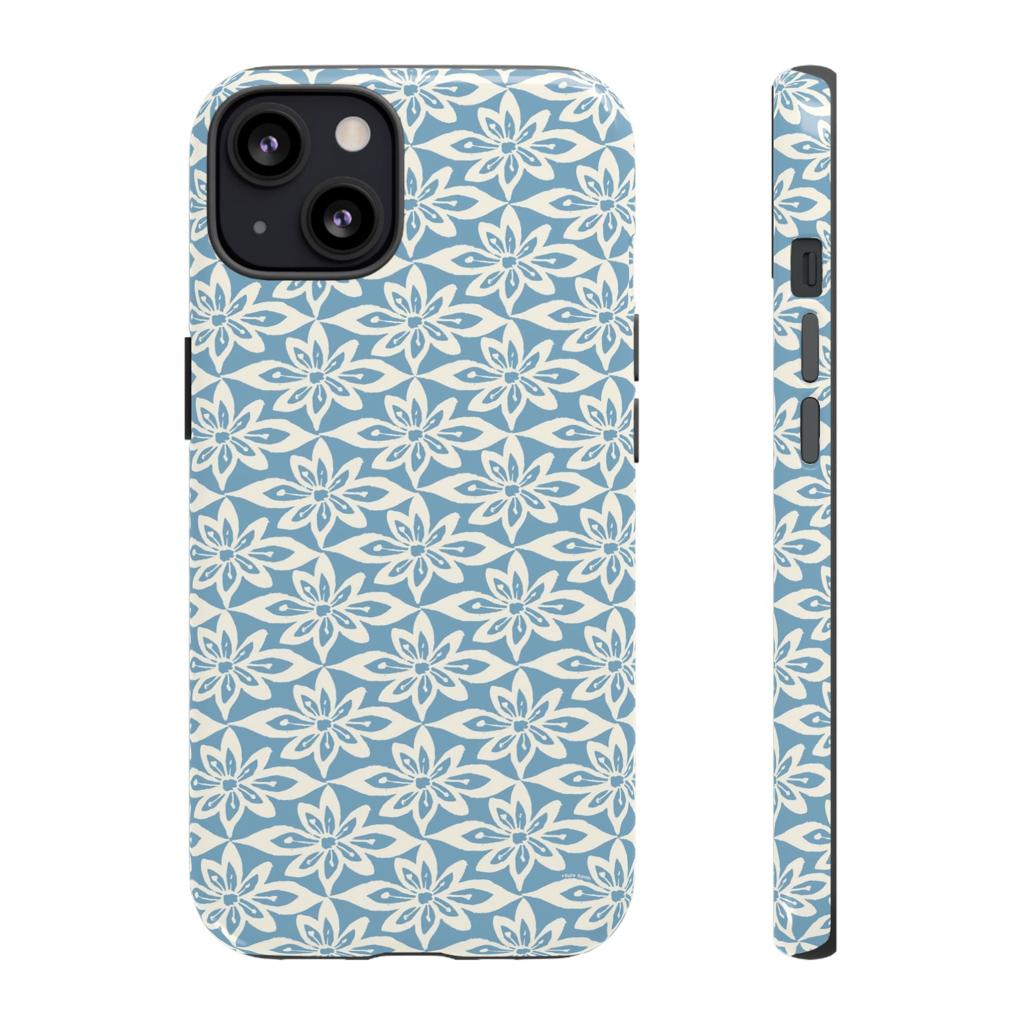 Lily Blue iPhone 13 Case – Glossy | graphic white lily print on soft cerulean — botanical phone case by Kate Spain