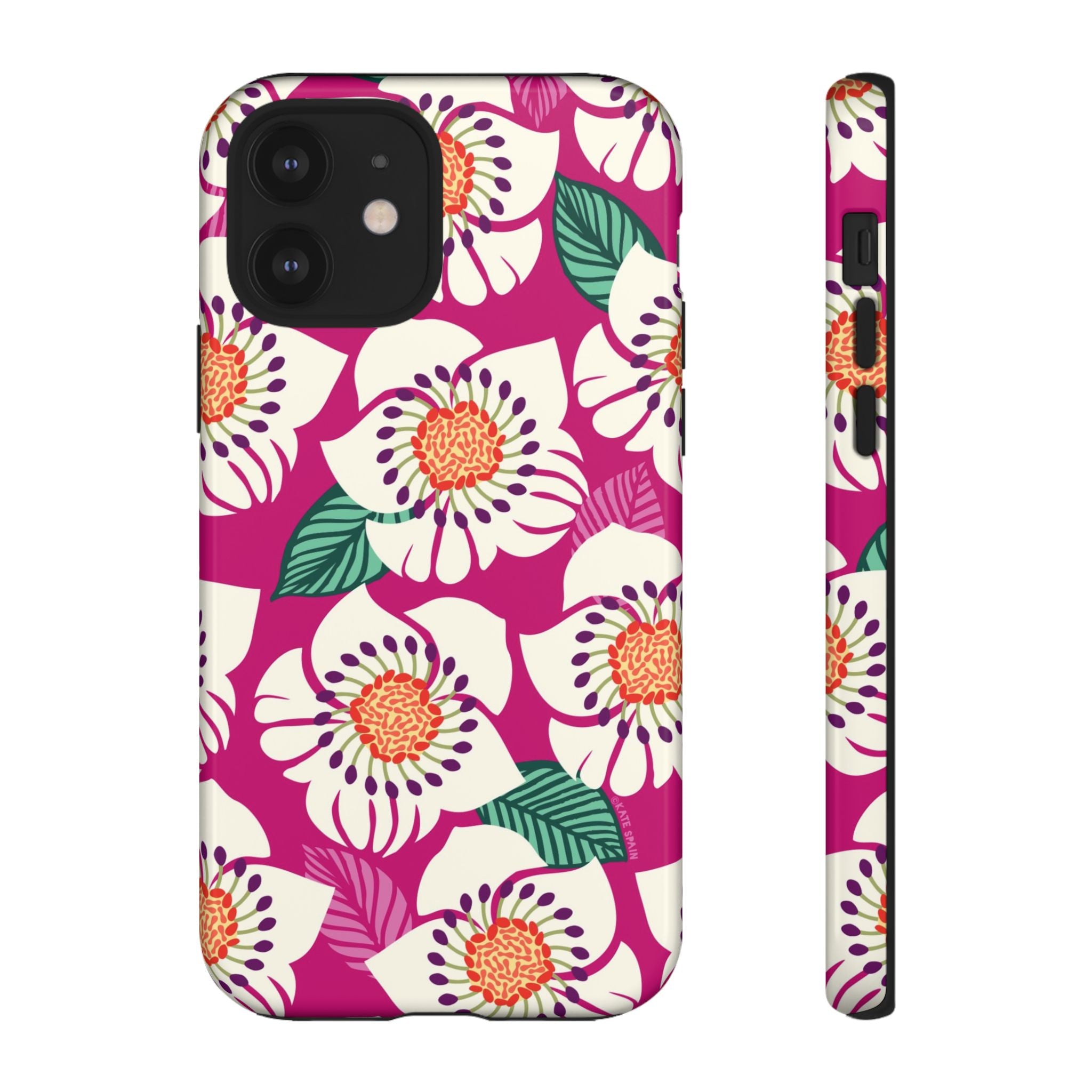 Panache Rose Tough iPhone 12 Case – Glossy | berry, cream white, peach anemone floral print