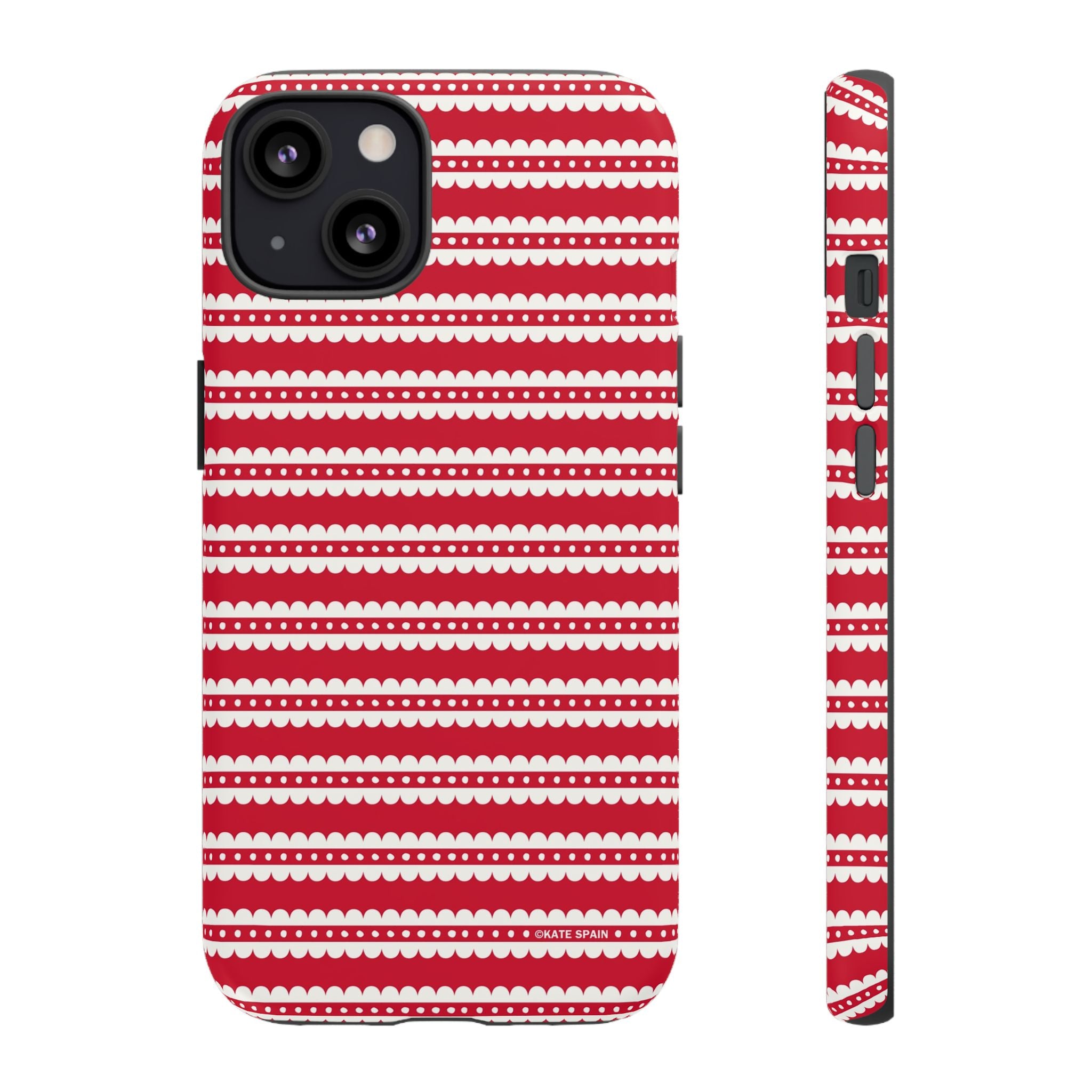 Candy Cane Stripe Tough iPhone 13 Case – Glossy | red, cream scalloped candy cane stripe print