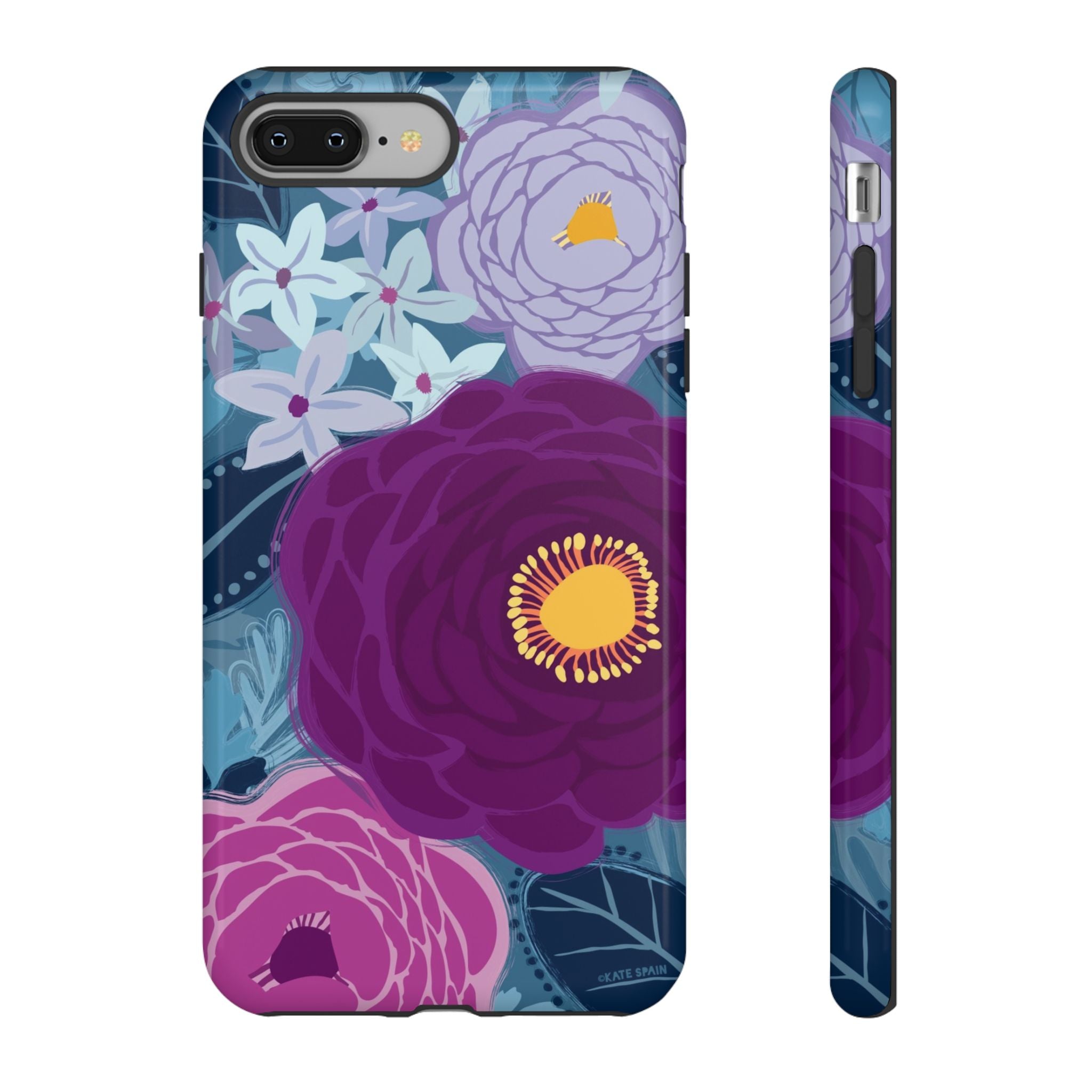 Bloomerie Tough iPhone 8 Plus Case – Glossy | navy, purple, magenta botanical peony floral print