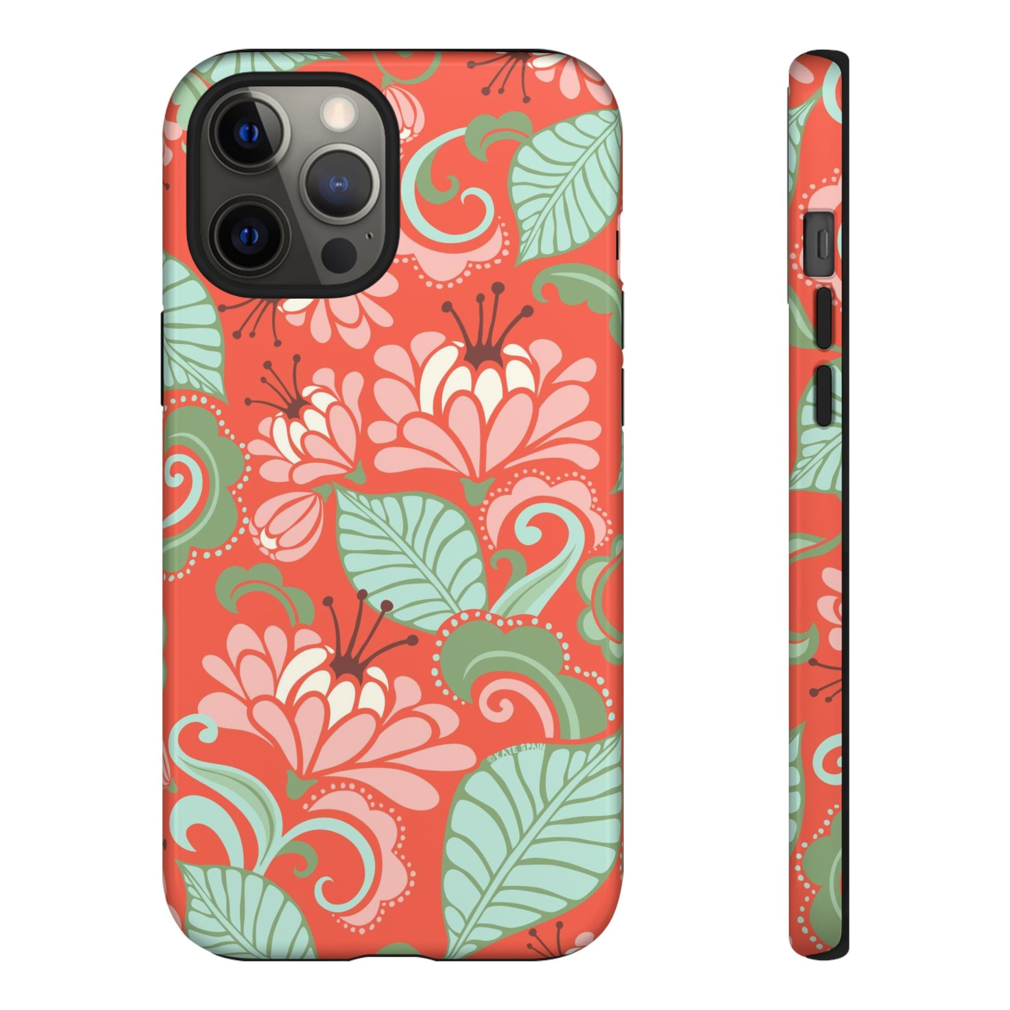 Sarabande Tough iPhone 12 Pro Max Case – Glossy | coral, pink, cream, green botanical floral print