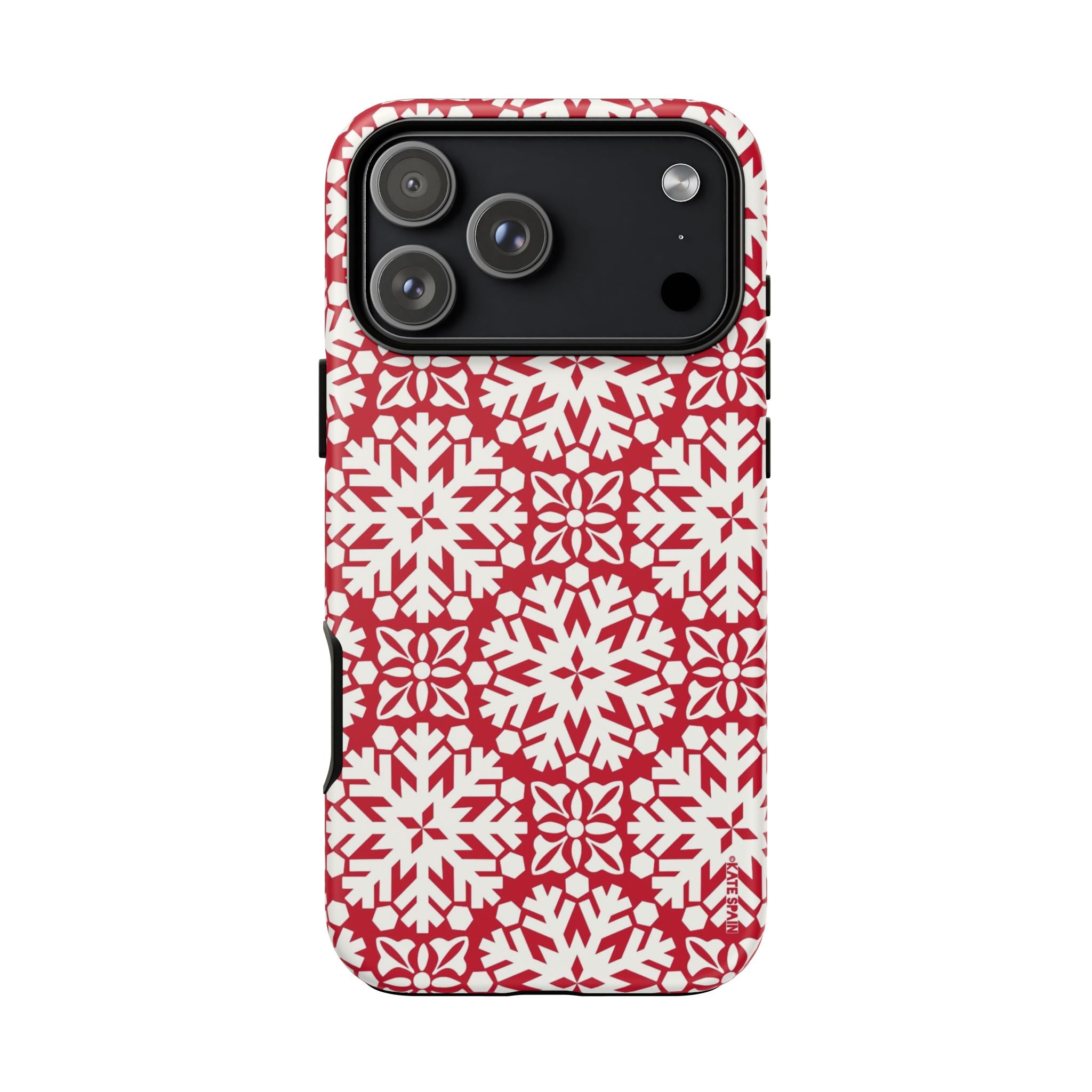 Flurry Tough iPhone 17 Pro Max Case – Matte | red, cream geometric snowflake medallion print