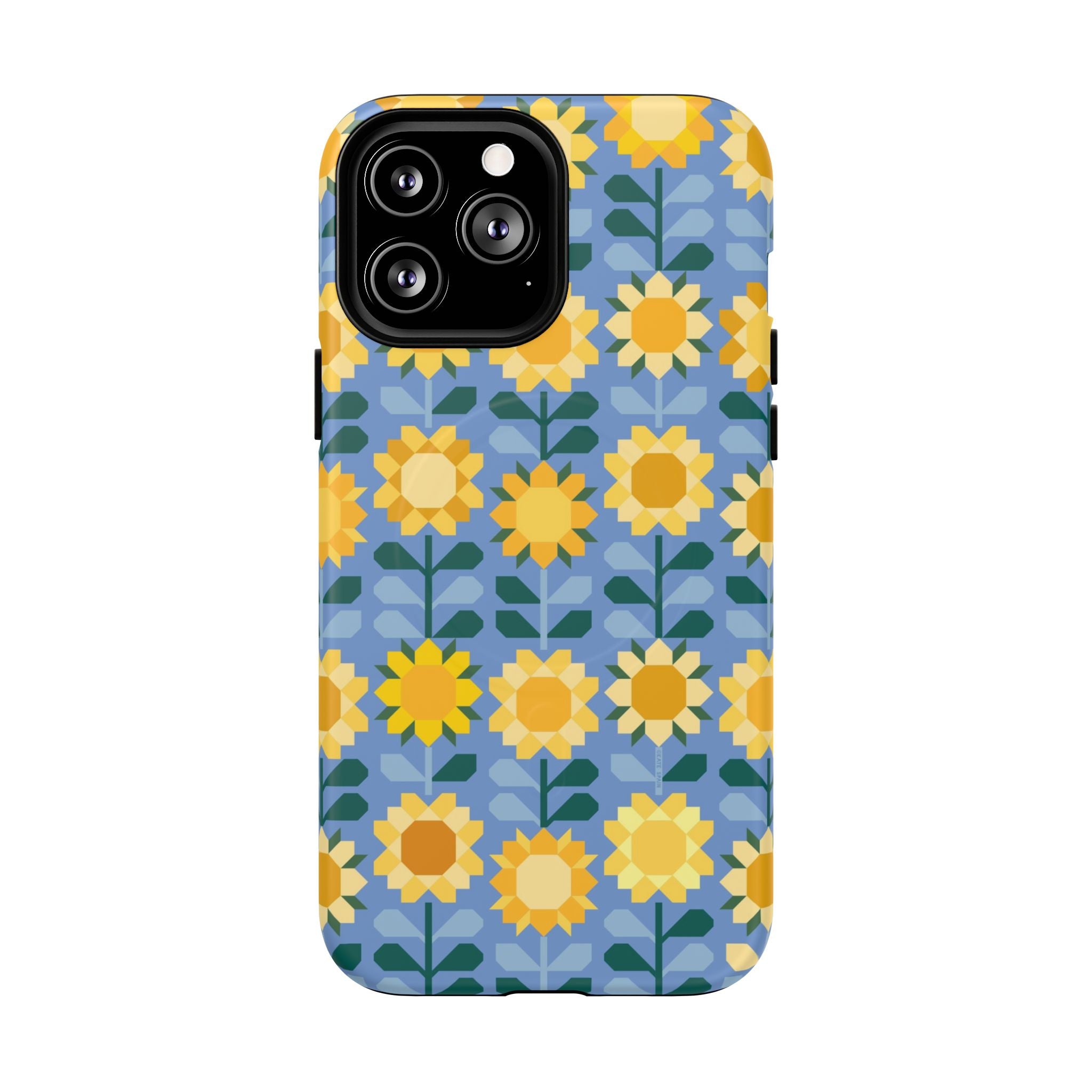 Sunflowers MagSafe iPhone 13 Pro Max Case – Matte | blue, yellow, gold geometric sunflower print