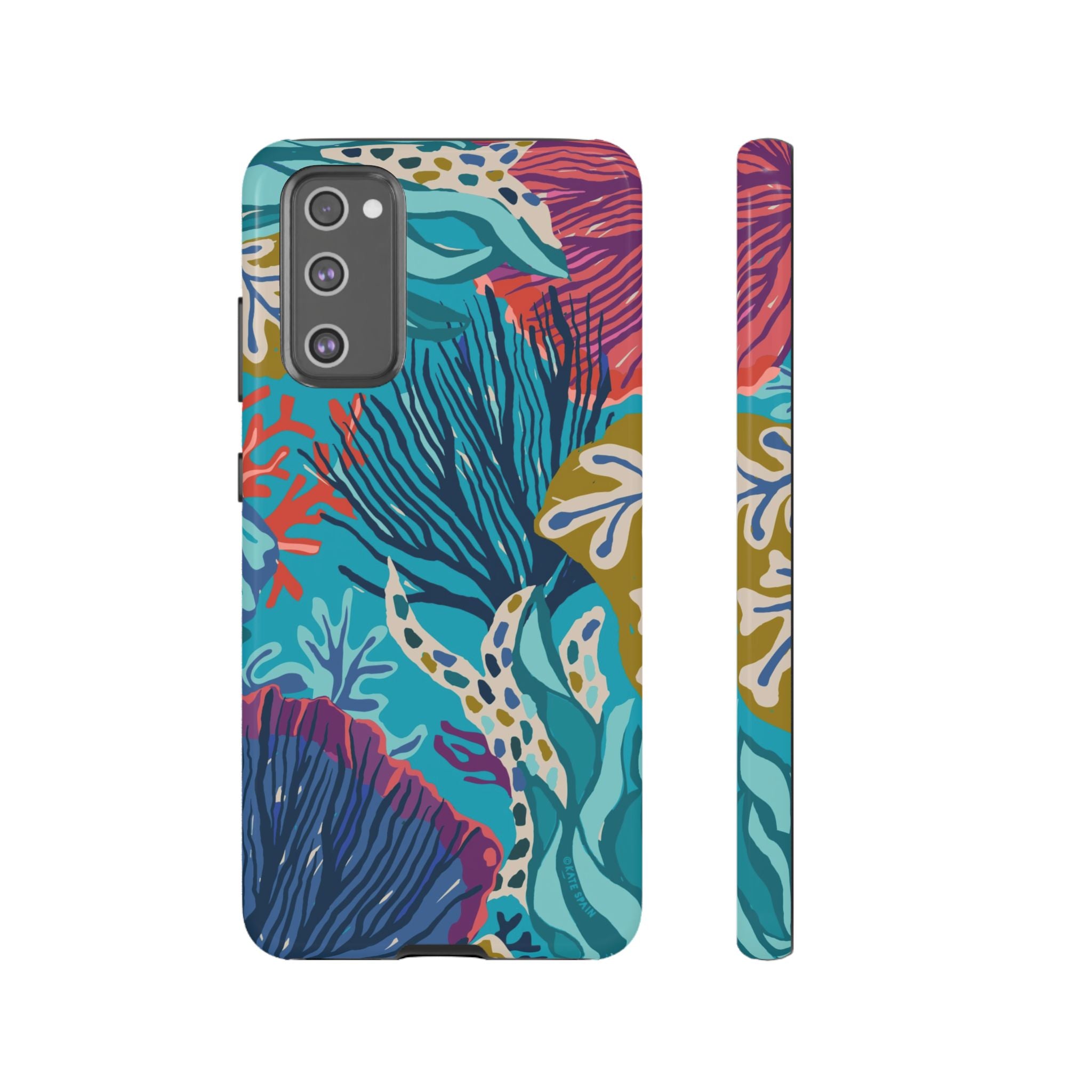 Luxury Reef Samsung Galaxy S20 FE Case – Glossy | teal, navy, magenta, olive coral reef print