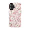 Pink Cherry Blossom MagSafe iPhone 17 Case – Glossy | soft pink, white, sage cherry blossom floral print
