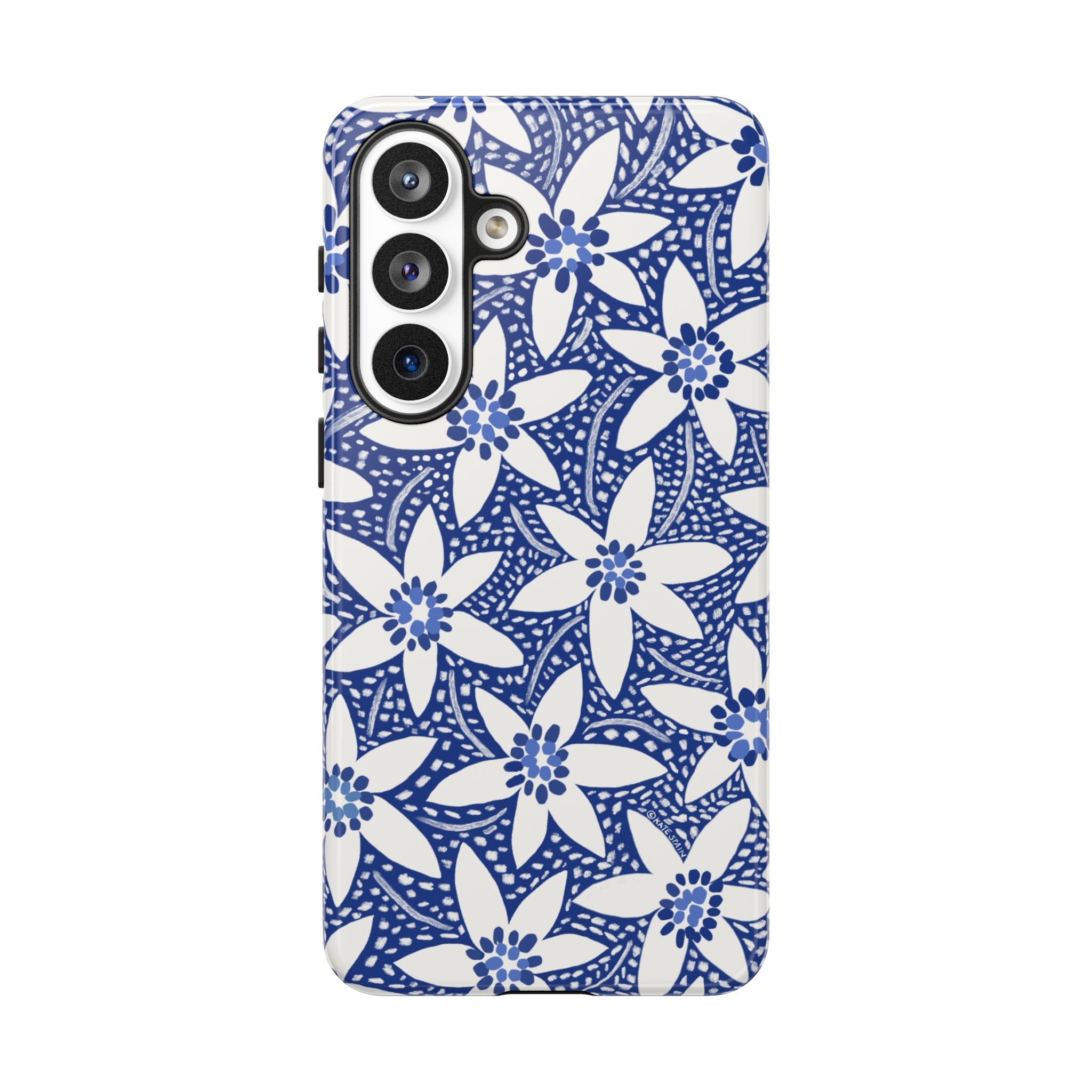 Starflower Samsung Galaxy S26 Plus Case – Glossy | navy, white geometric starflower print