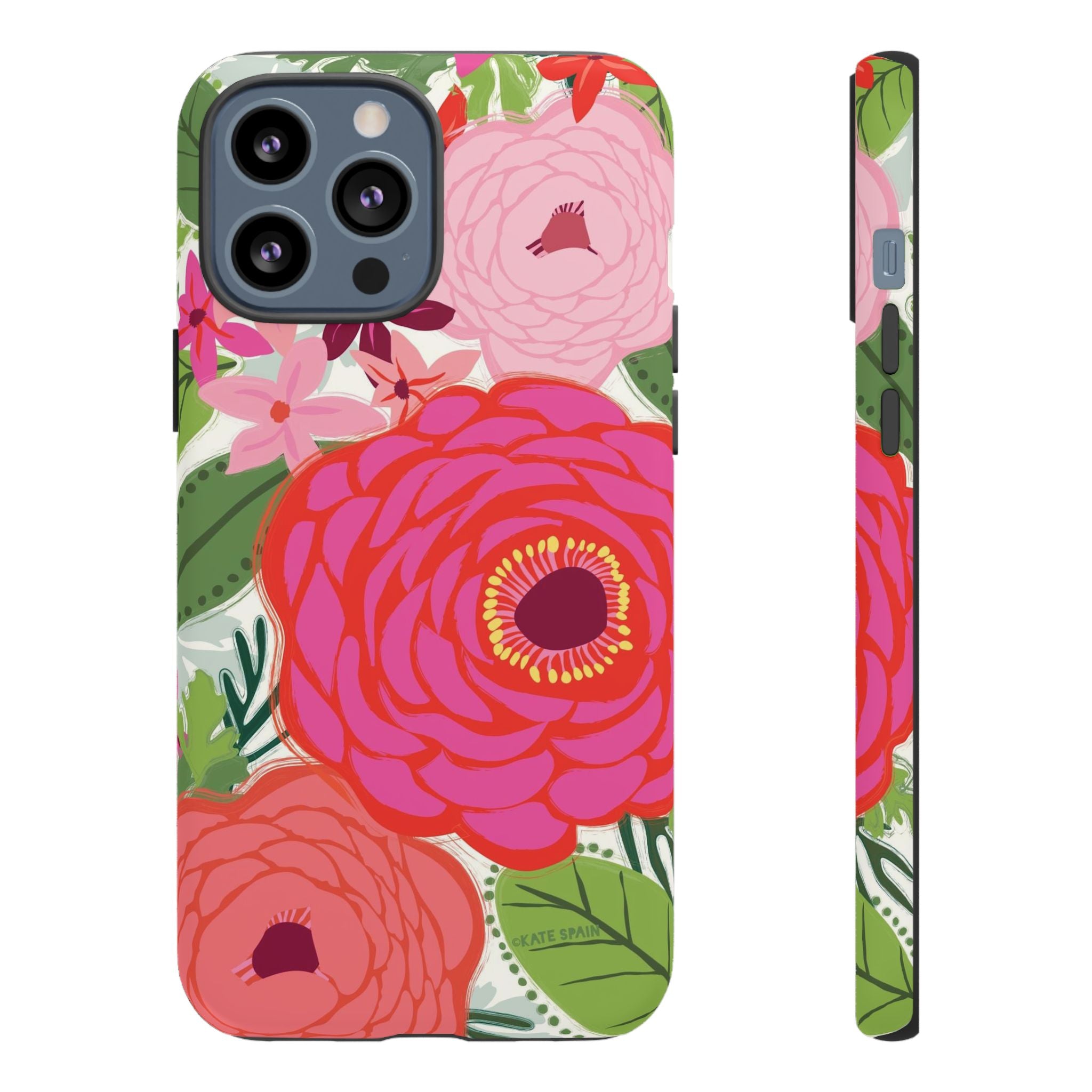 Bloomerie Tough iPhone 13 Pro Max Case – Matte | cream, magenta, coral botanical peony floral print
