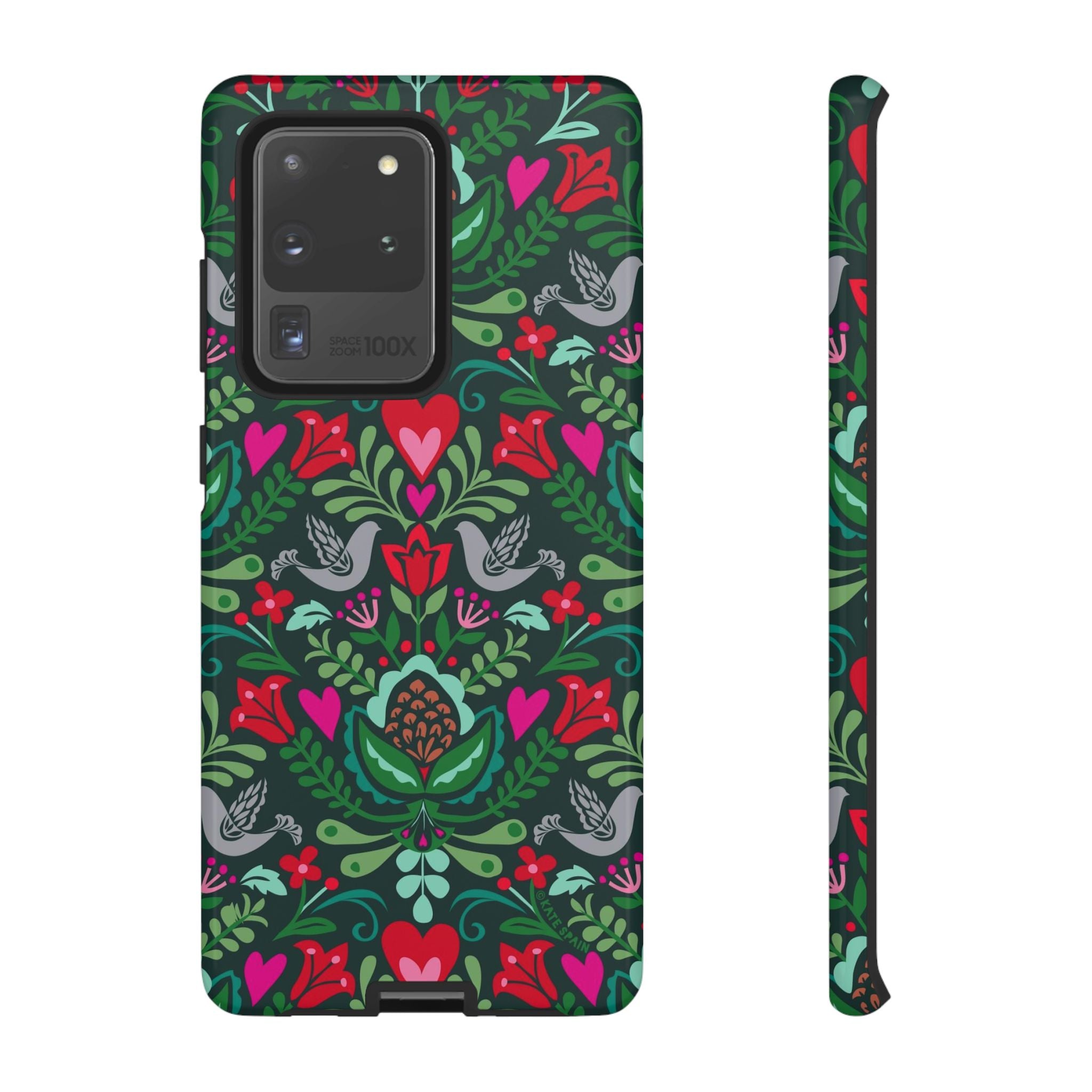 Rosemaling Samsung Galaxy S20 Ultra Case – Glossy | forest green, red, pink rosemaling floral print
