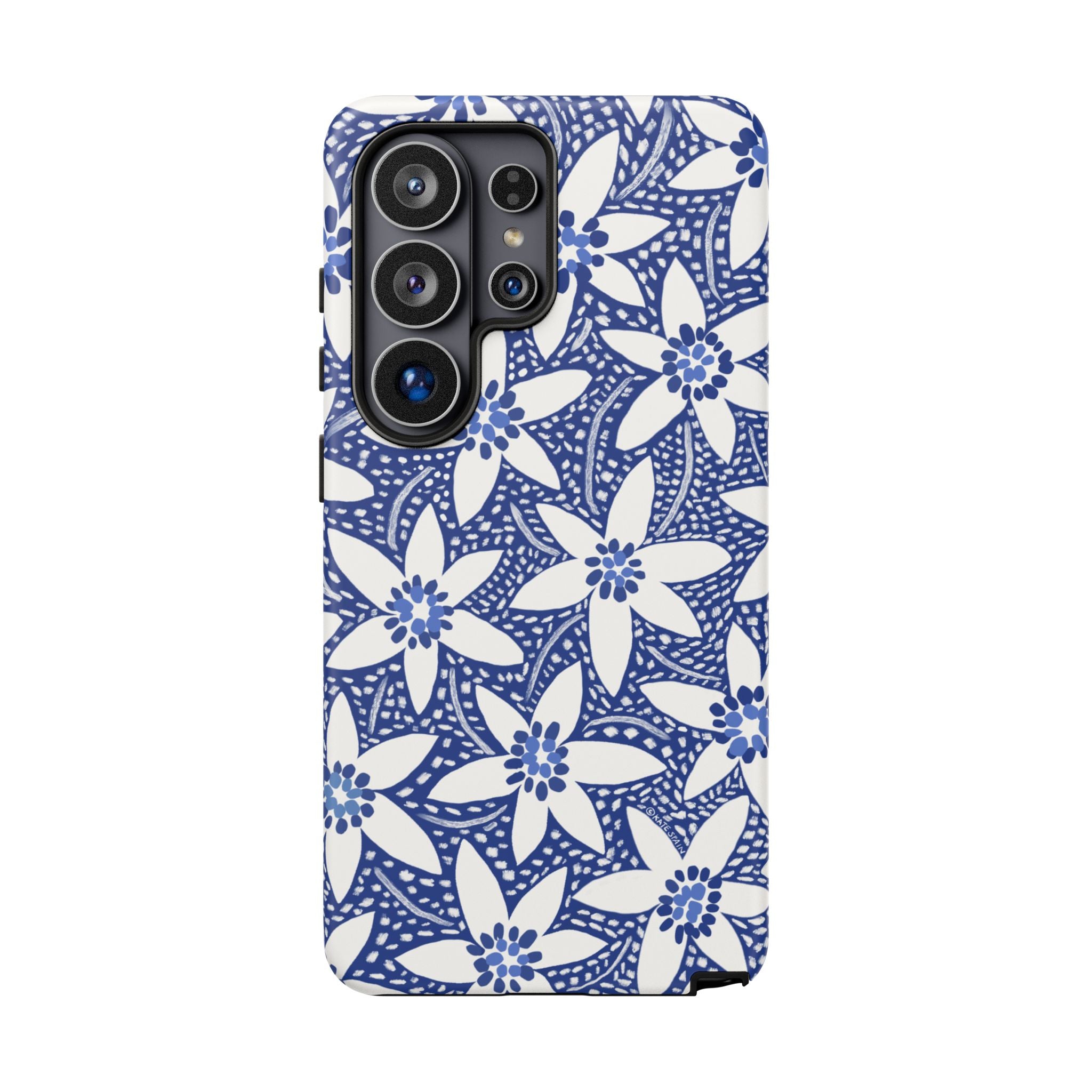 Starflower Samsung Galaxy S26 Ultra Case – Matte | navy, white geometric starflower print