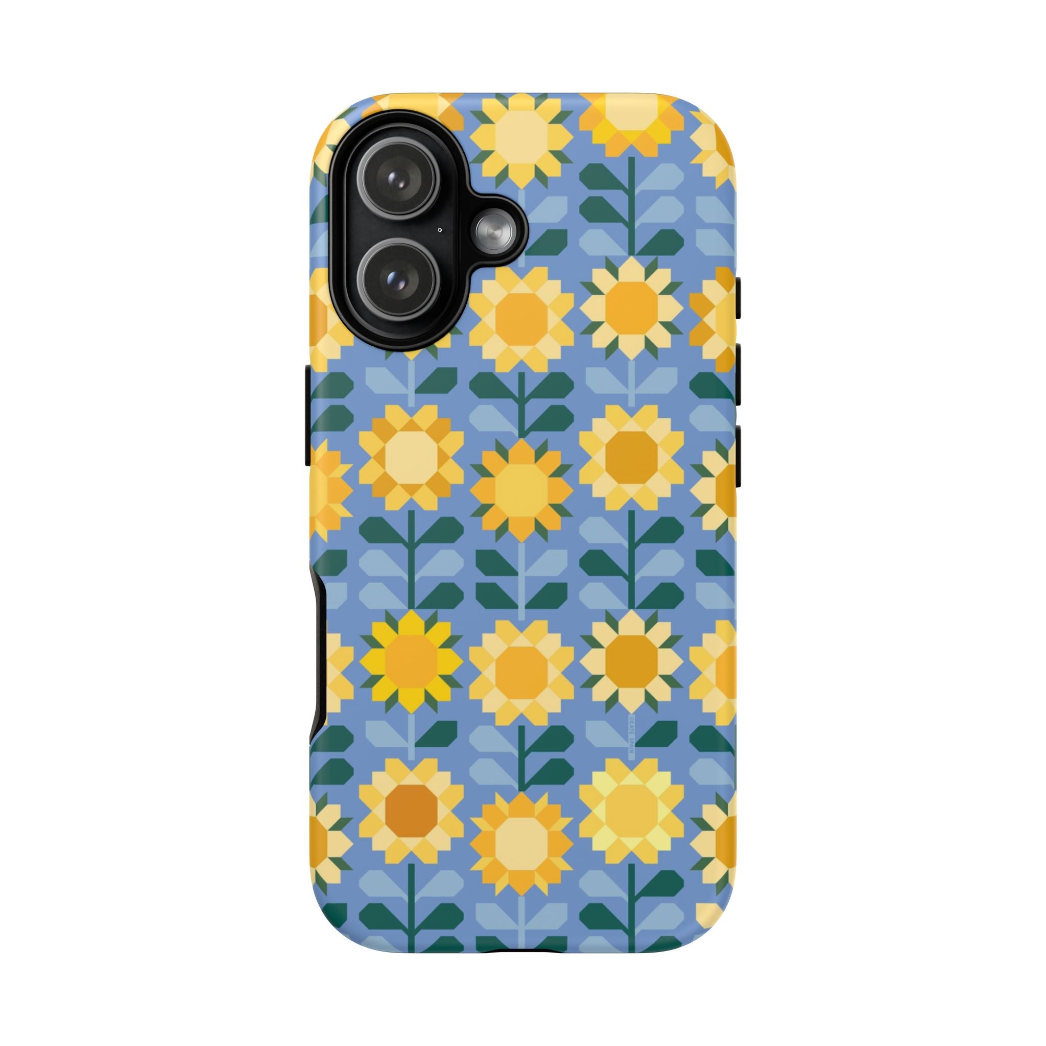 Sunflowers Tough iPhone 17 Case – Matte | blue, yellow, gold geometric sunflower print