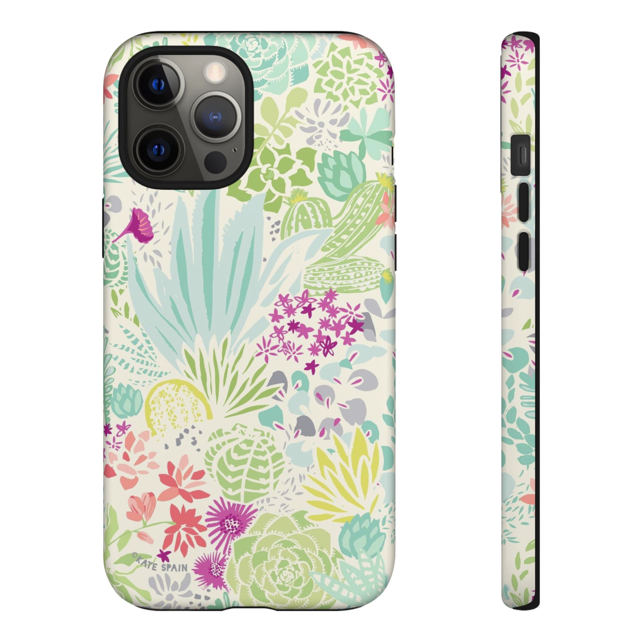 Canyon Tough iPhone 12 Pro Max Case – Matte | cream, sage, aqua, mauve, fuschia botanical succulent print