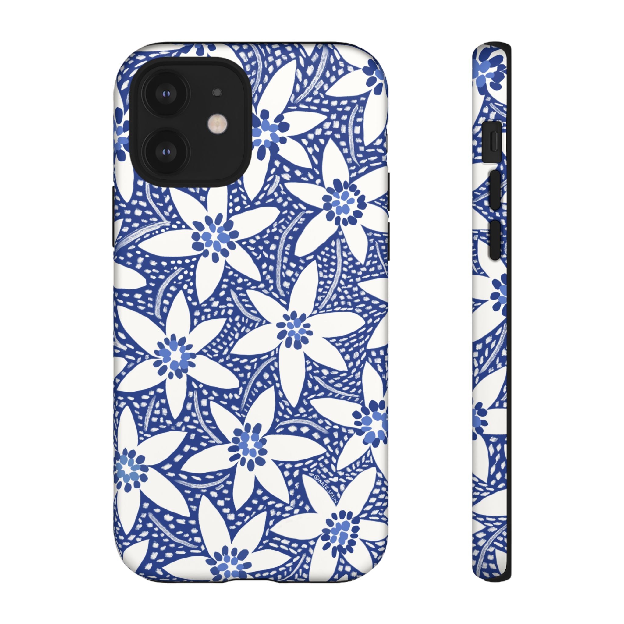 Starflower iPhone 12 Case – Matte | navy, white geometric starflower print