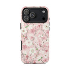 Luxury Pink Cherry Blossom Tough iPhone 17 Pro Max Case – Glossy | light pink, white, cherry blossom floral print