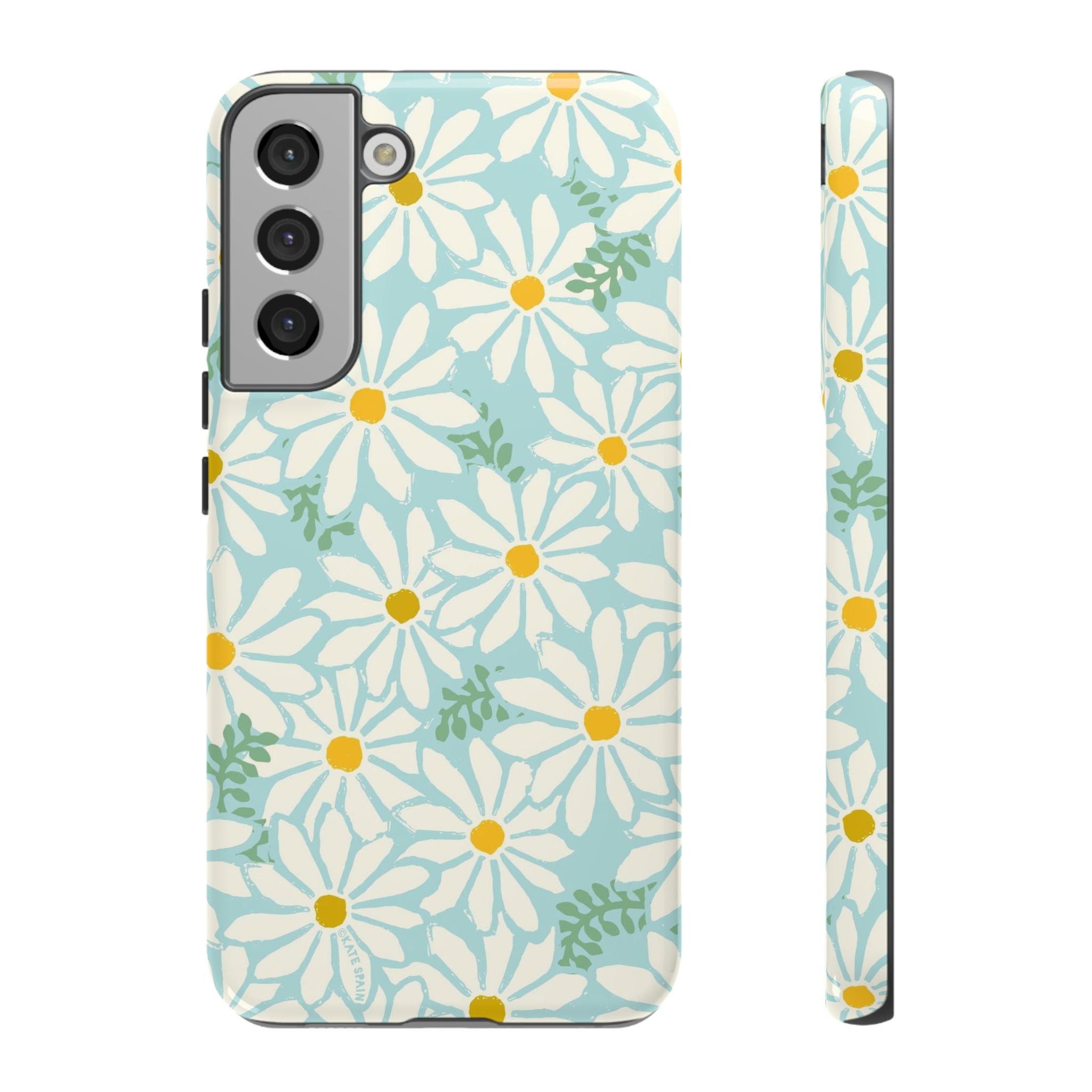 Luxury Daisies Samsung Galaxy S22 Plus Case – Glossy | white, yellow, aqua daisy floral print