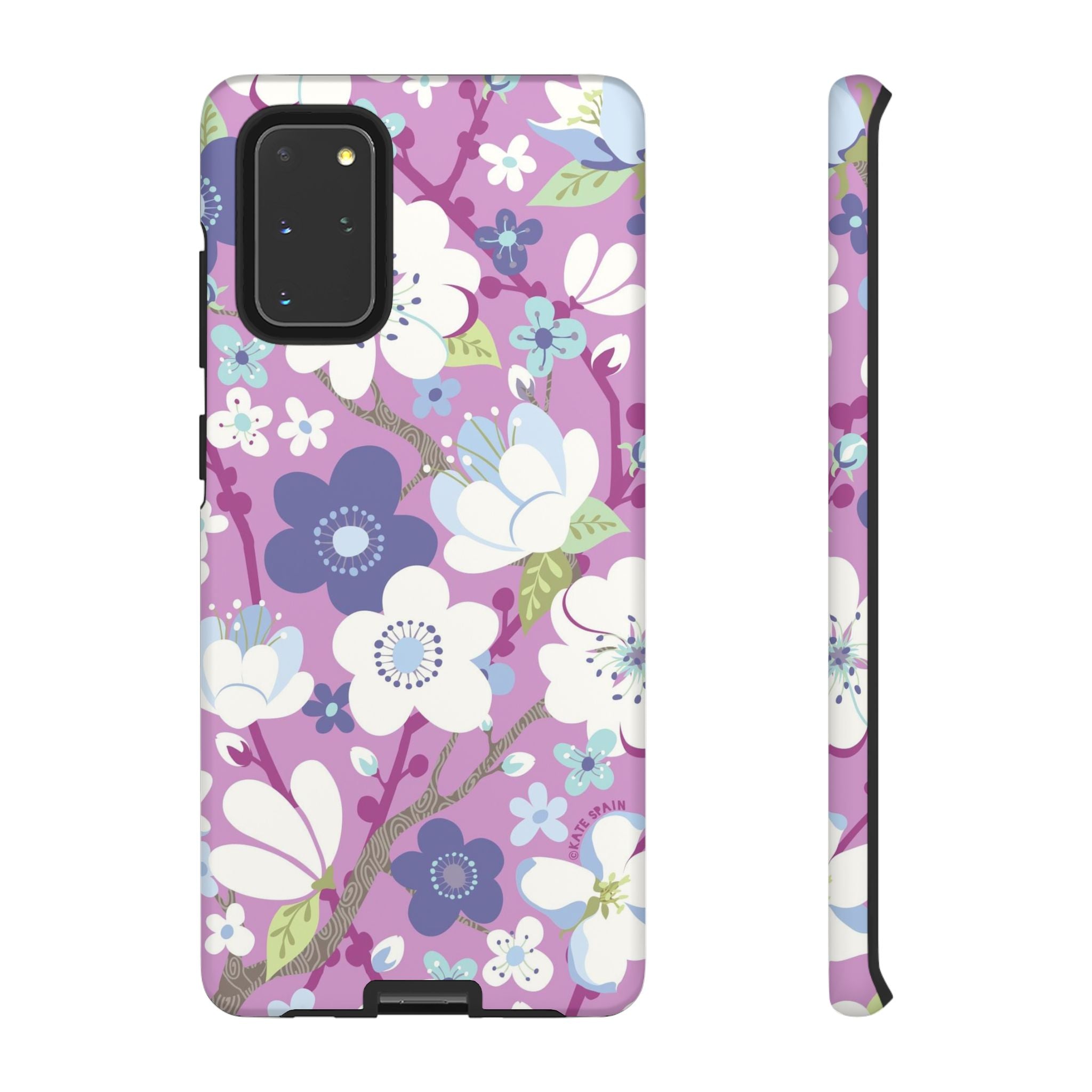 Cherry Blossom Samsung Galaxy S20+ Case – Matte | mauve, white, periwinkle cherry blossom floral print