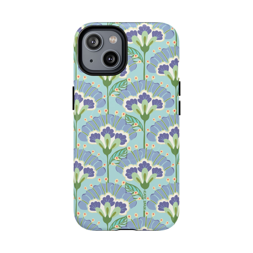 Lantern Flower MagSafe iPhone 14 Case – Matte | aqua, periwinkle, green botanical lantern floral print