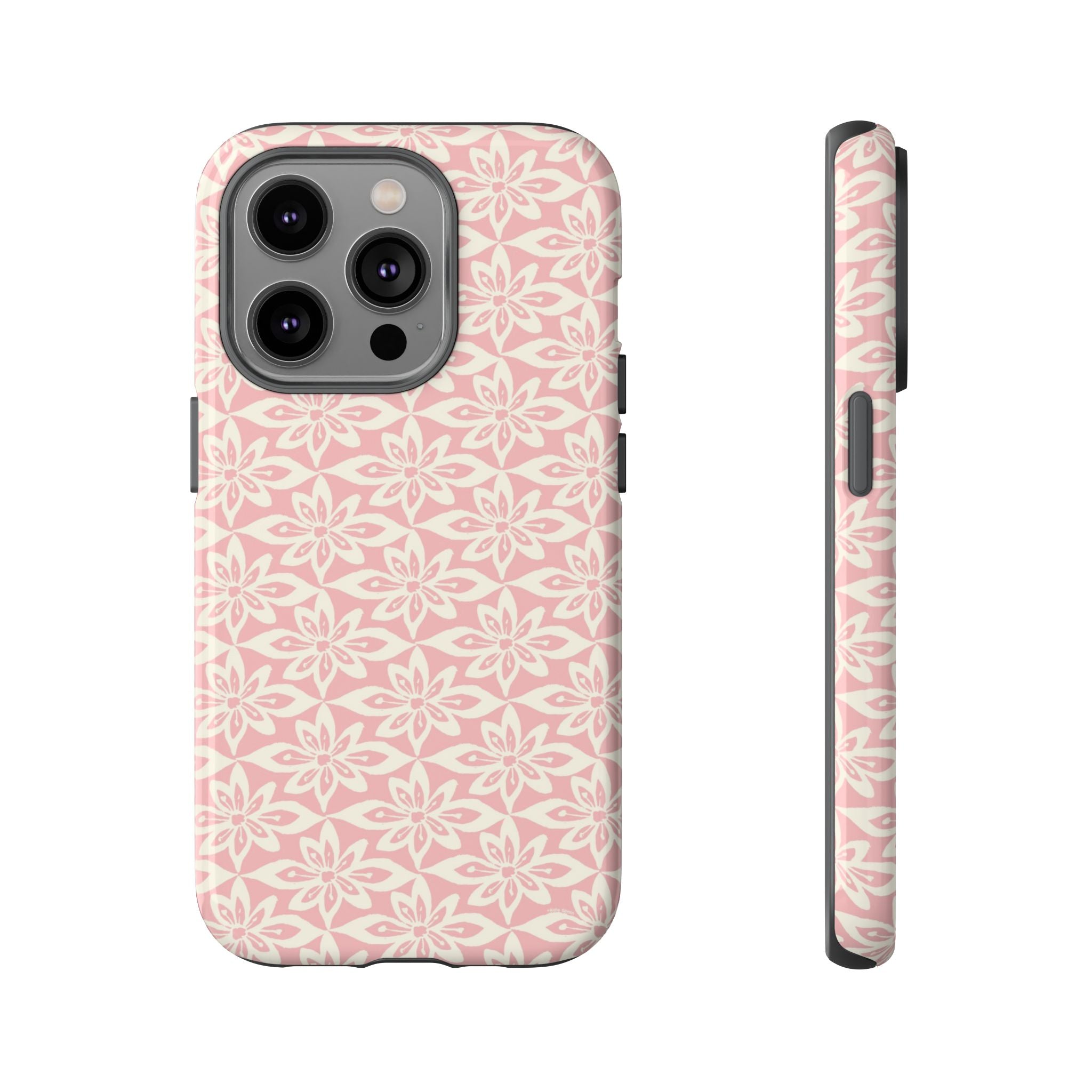 Lily Pastel Pink iPhone 14 Pro Glossy case — geometric blush lily print on soft pink by Kate Spain
