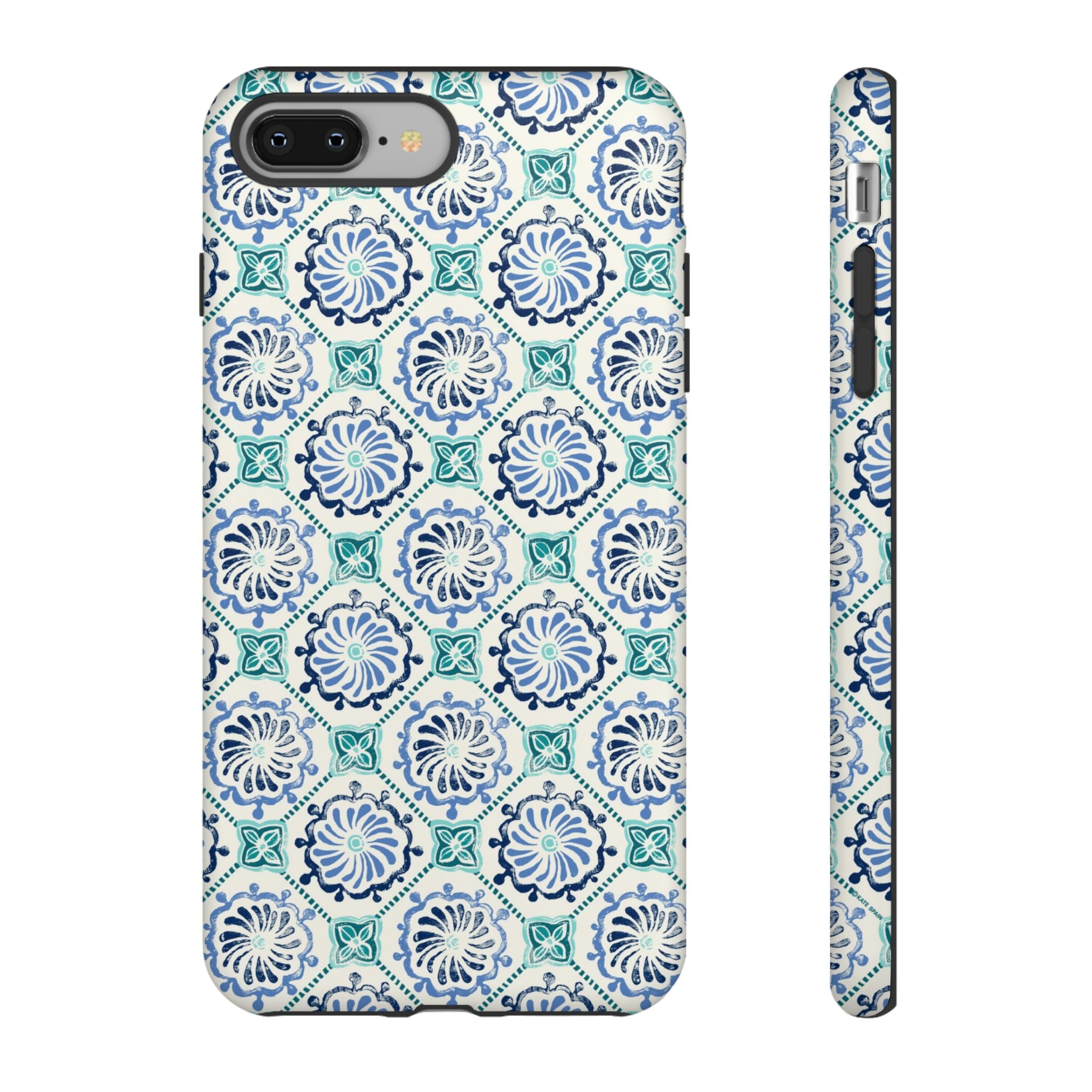 Horizon Blue Tile Tough iPhone 8 Plus Case – Matte | blue, turquoise, cream white dual-layer protection