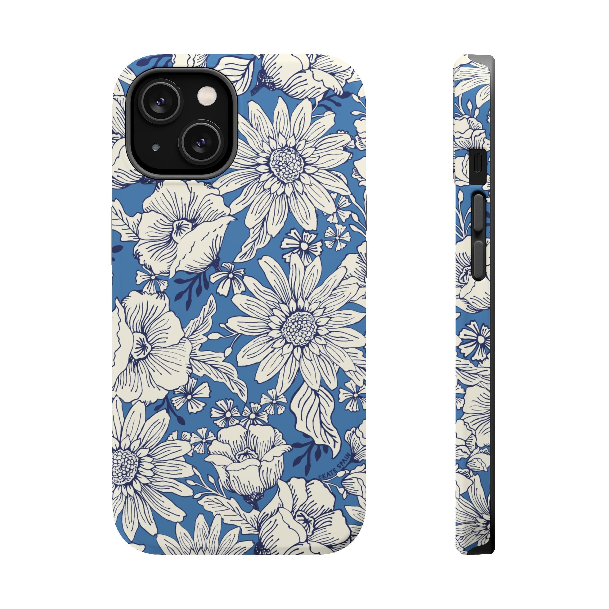 Jardin Luxury MagSafe iPhone 14 Case – Matte | navy and cream botanical floral print