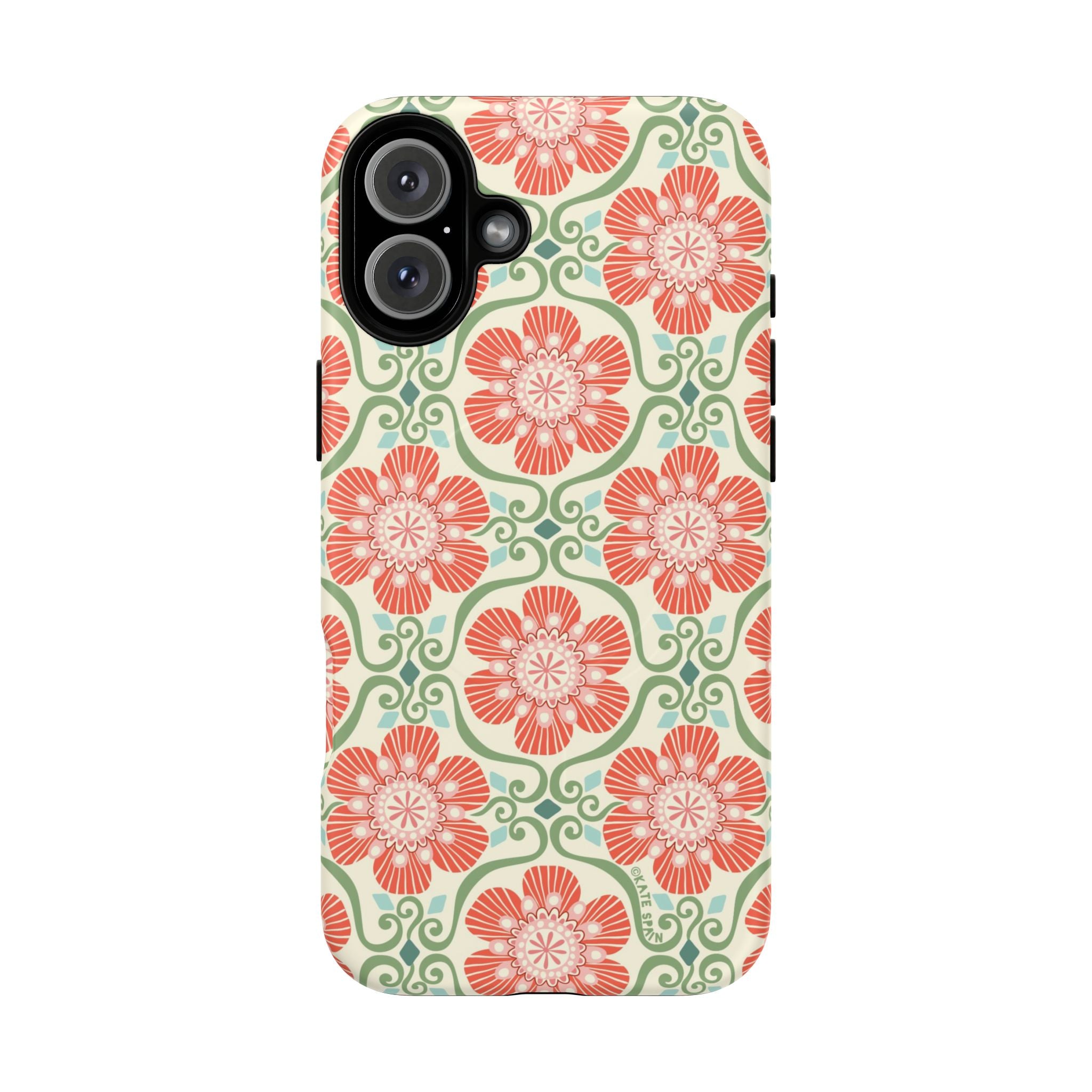 Barcelona Flowers MagSafe iPhone 16 Plus Case – Matte | cream, coral, sage botanical floral print