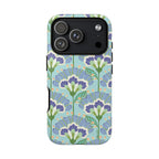 Lantern Flower Tough iPhone 17 Pro Case – Glossy | aqua, periwinkle, green botanical lantern floral print