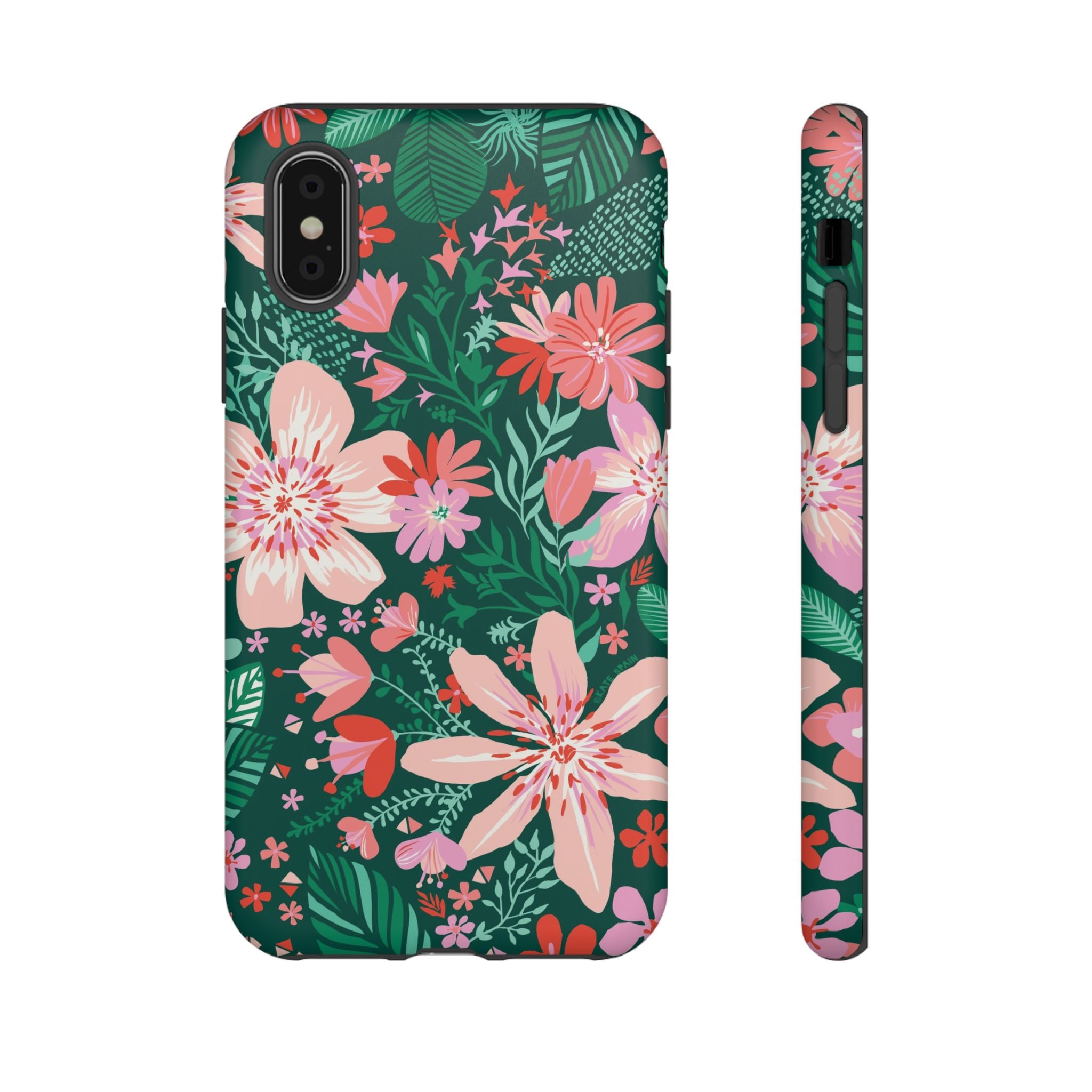Bonaire Tough iPhone XS Case – Matte | jade, pink, white tropical floral botanical print