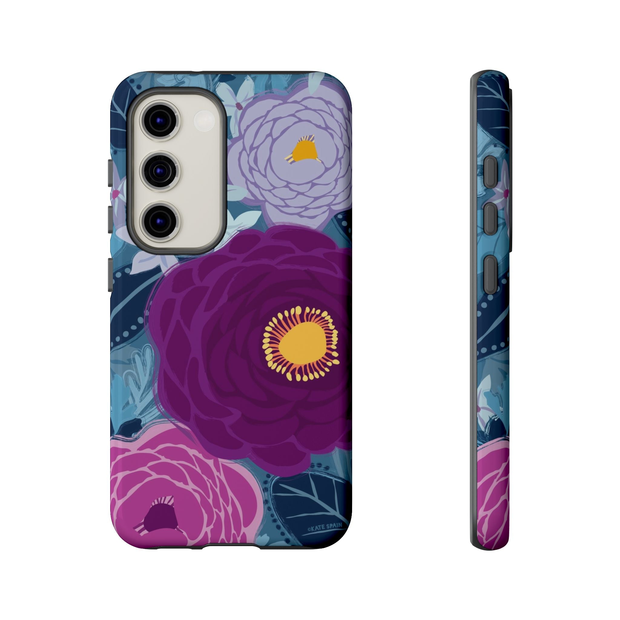 Bloomerie Samsung Tough Case Samsung Galaxy S23 Case – Glossy | navy, purple, magenta botanical peony floral print