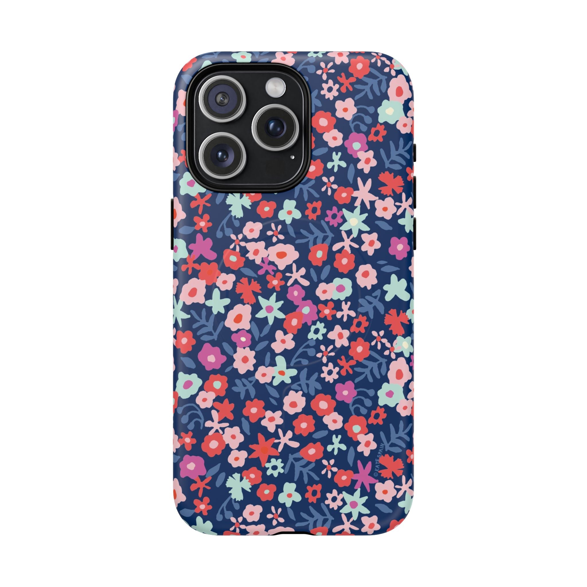 Primrose MagSafe iPhone 15 Pro Max Case – Matte | navy, pink, white ditsy floral print