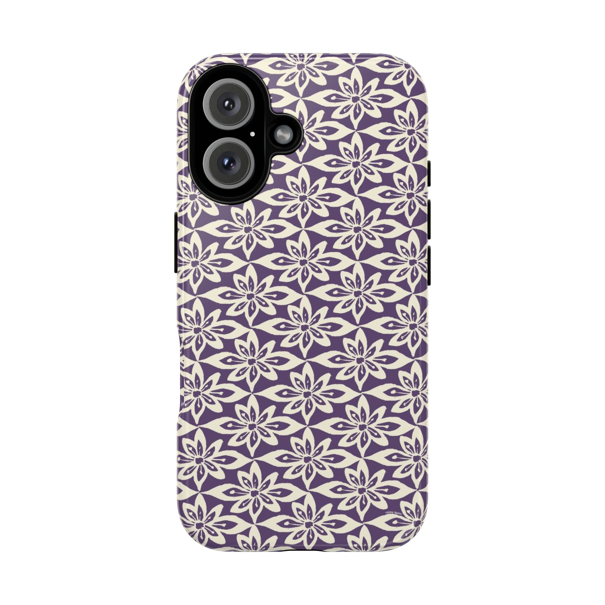 Lily Plum iPhone 16 Case – Glossy | graphic white lily print on rich violet — botanical phone case by Kate Spain